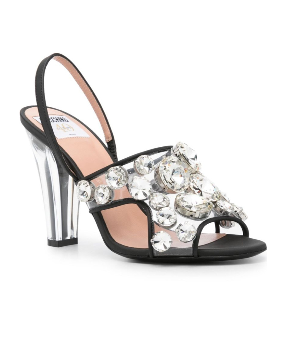 Moschino Black Maxi Crystal Slingback Heels In White