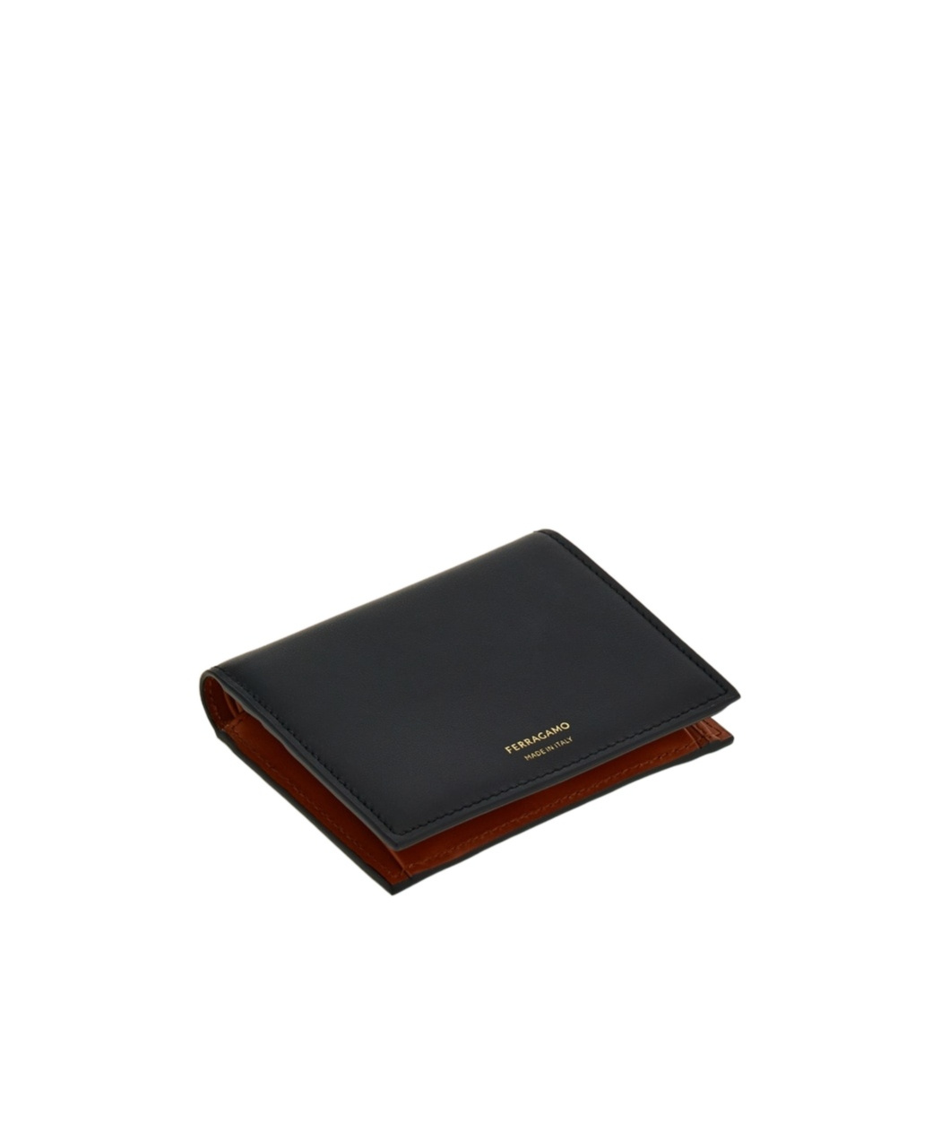 Ferragamo Logo Stamp Compact Wallet In Calf Leather In Black