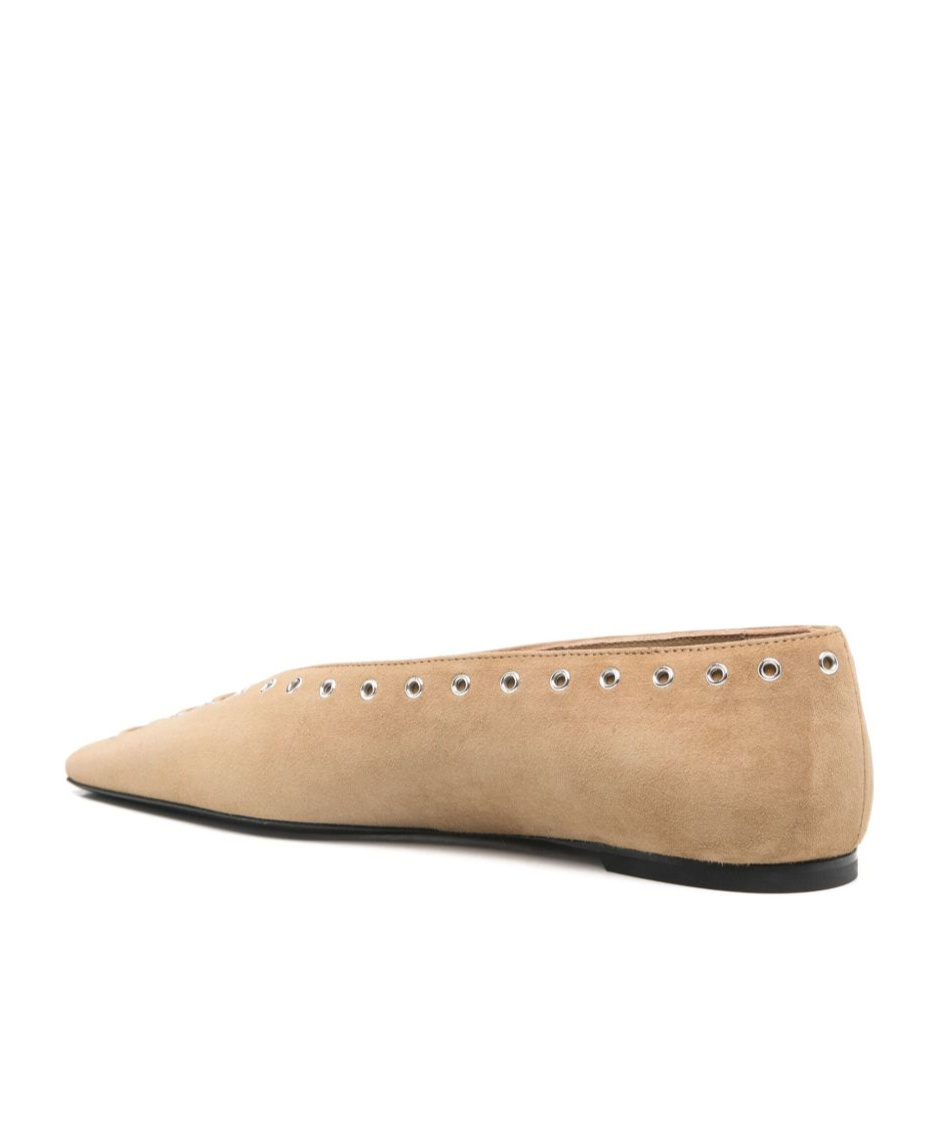 Totême Lace-up Eyelet-embellished Suede Ballet Flats In Nude
