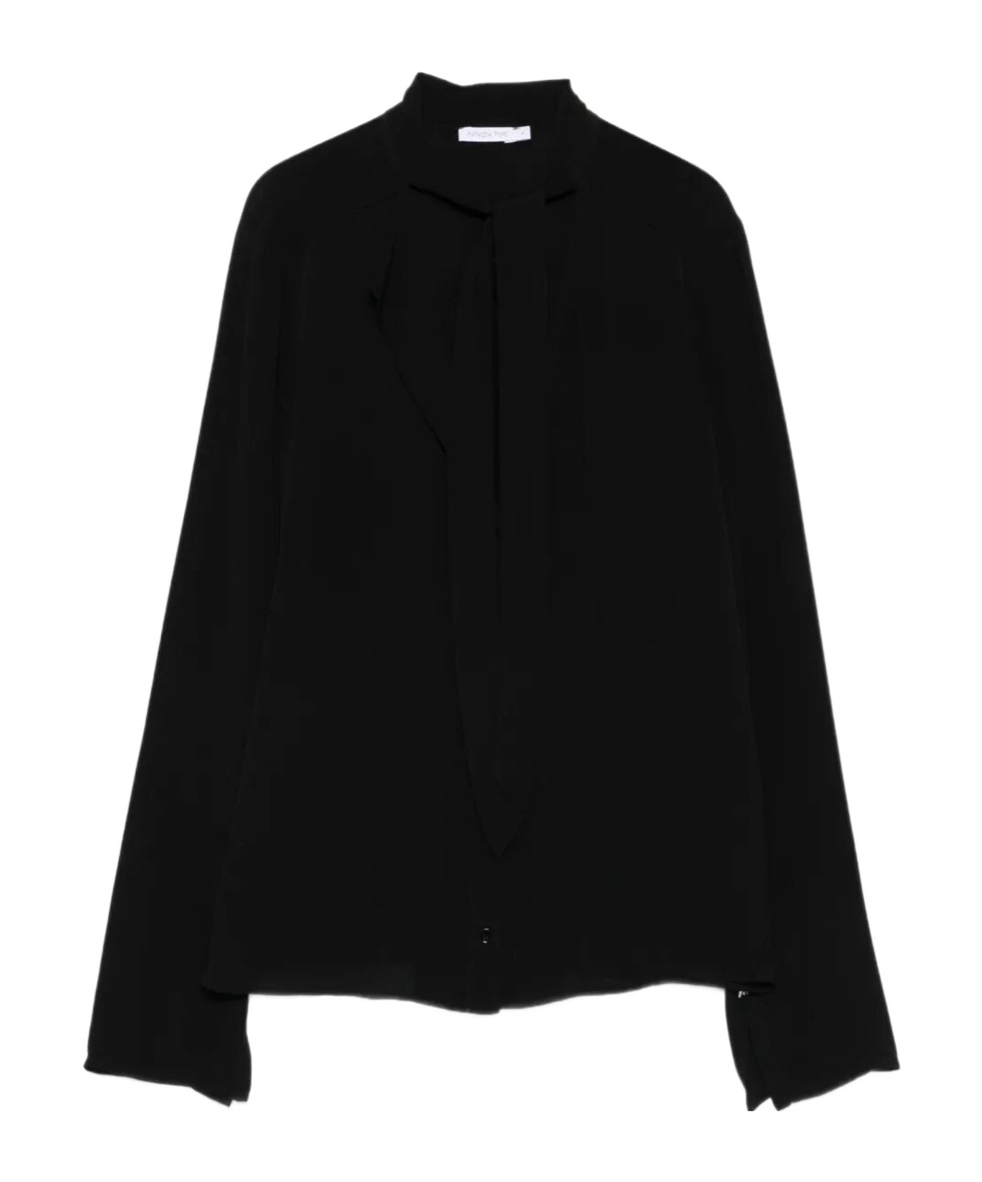 Patrizia Pepe Black High Neck Shirt With Subtle Tie Detail In Black