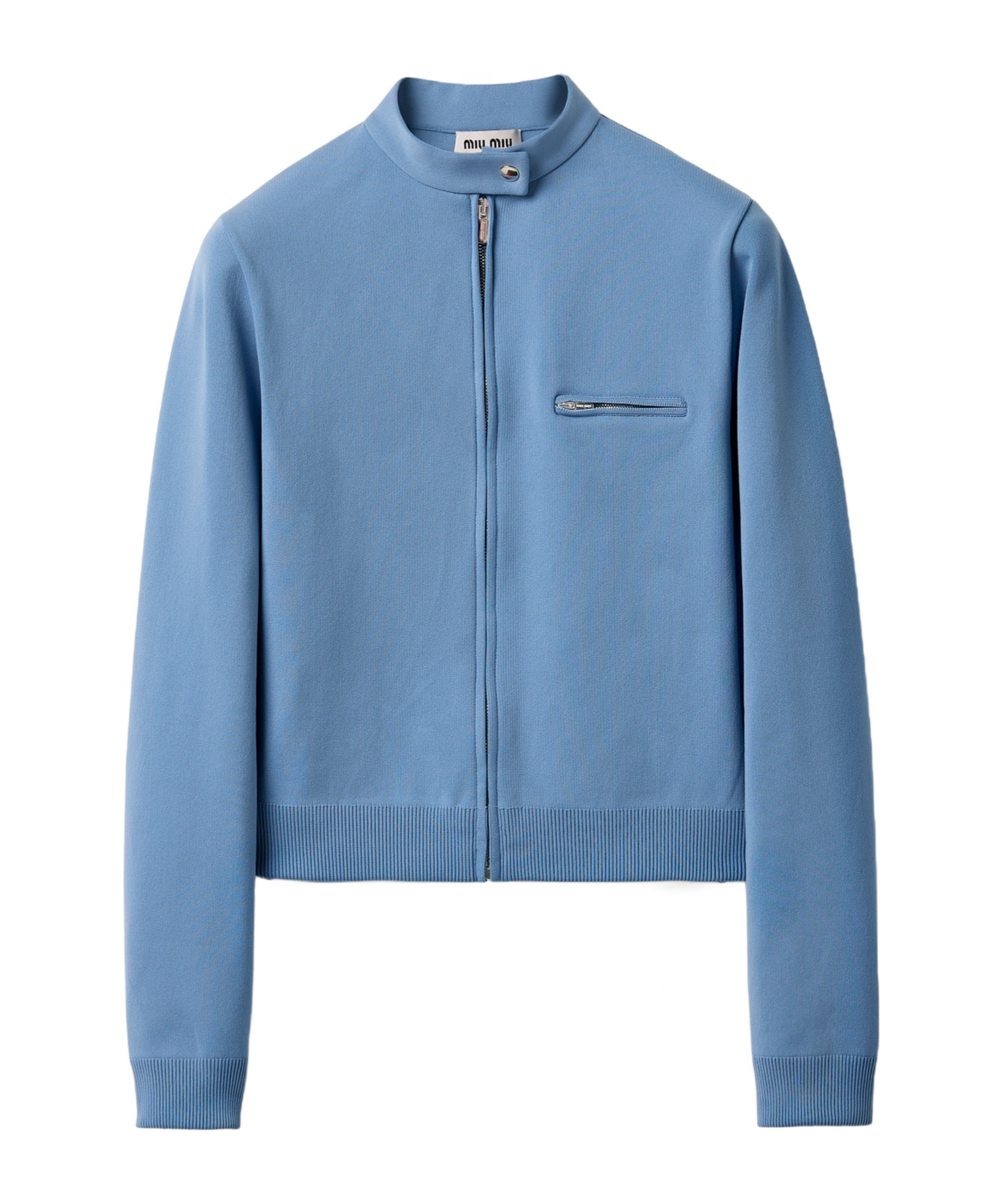 Miu Miu Technical Yarn Zipper Cardigan In Sapphire Blue