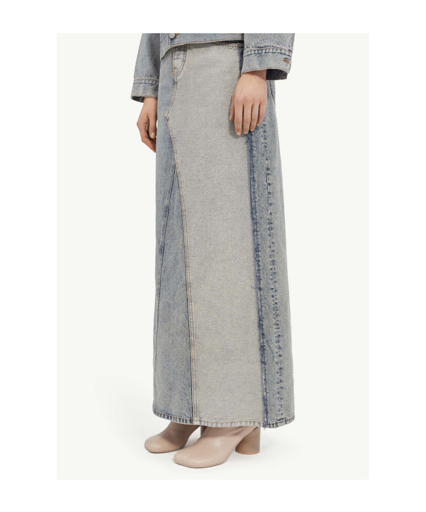 Shop Mm6 Maison Margiela Slit Denim Maxi-skirt In Gray