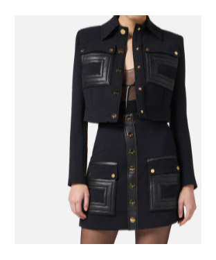 Elisabetta Franchi Cropped Jacket With Contrast Panels And Pockets In Black
