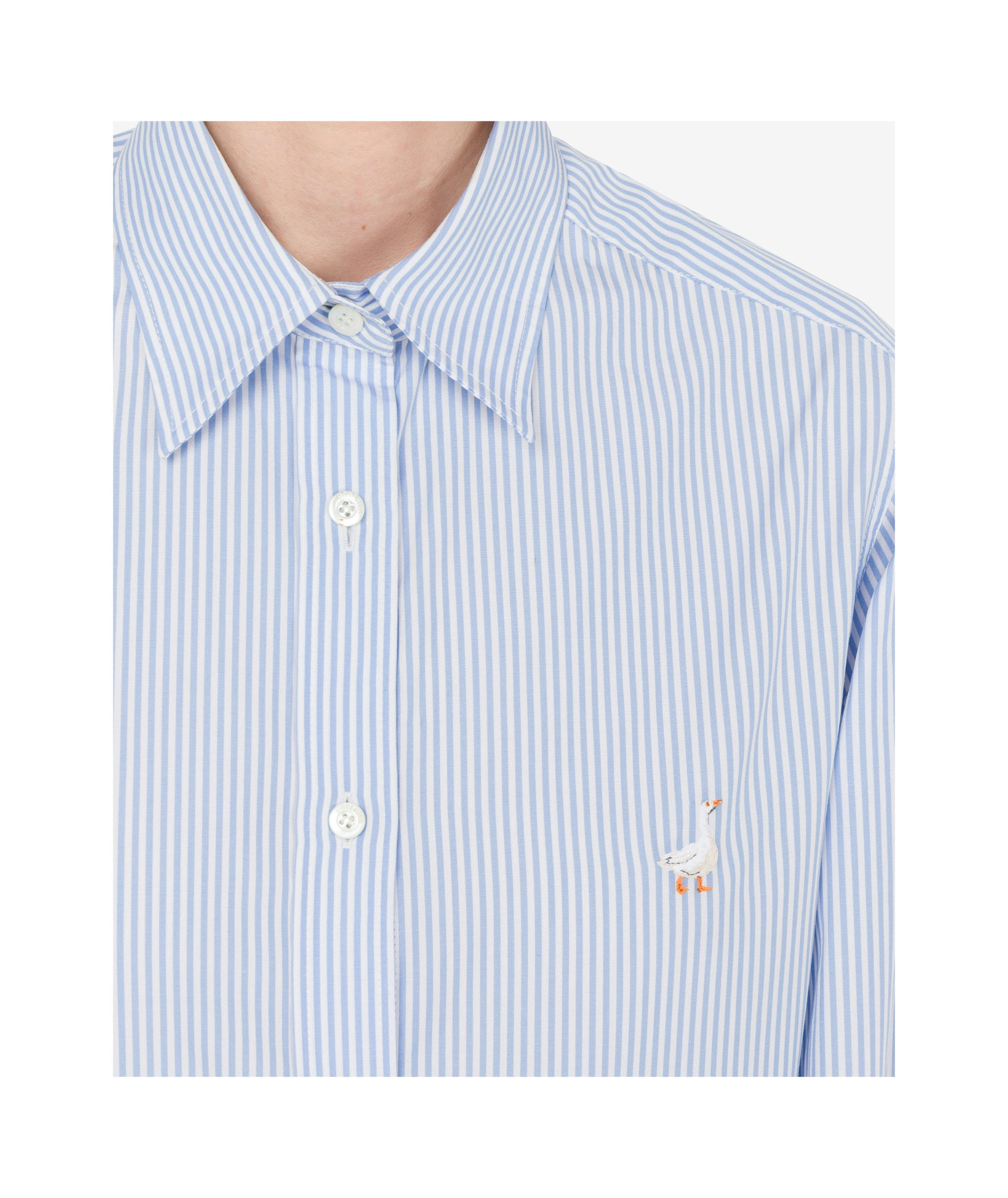 Moschino Striped Poplin Shirt Goose Embroidery In Blue