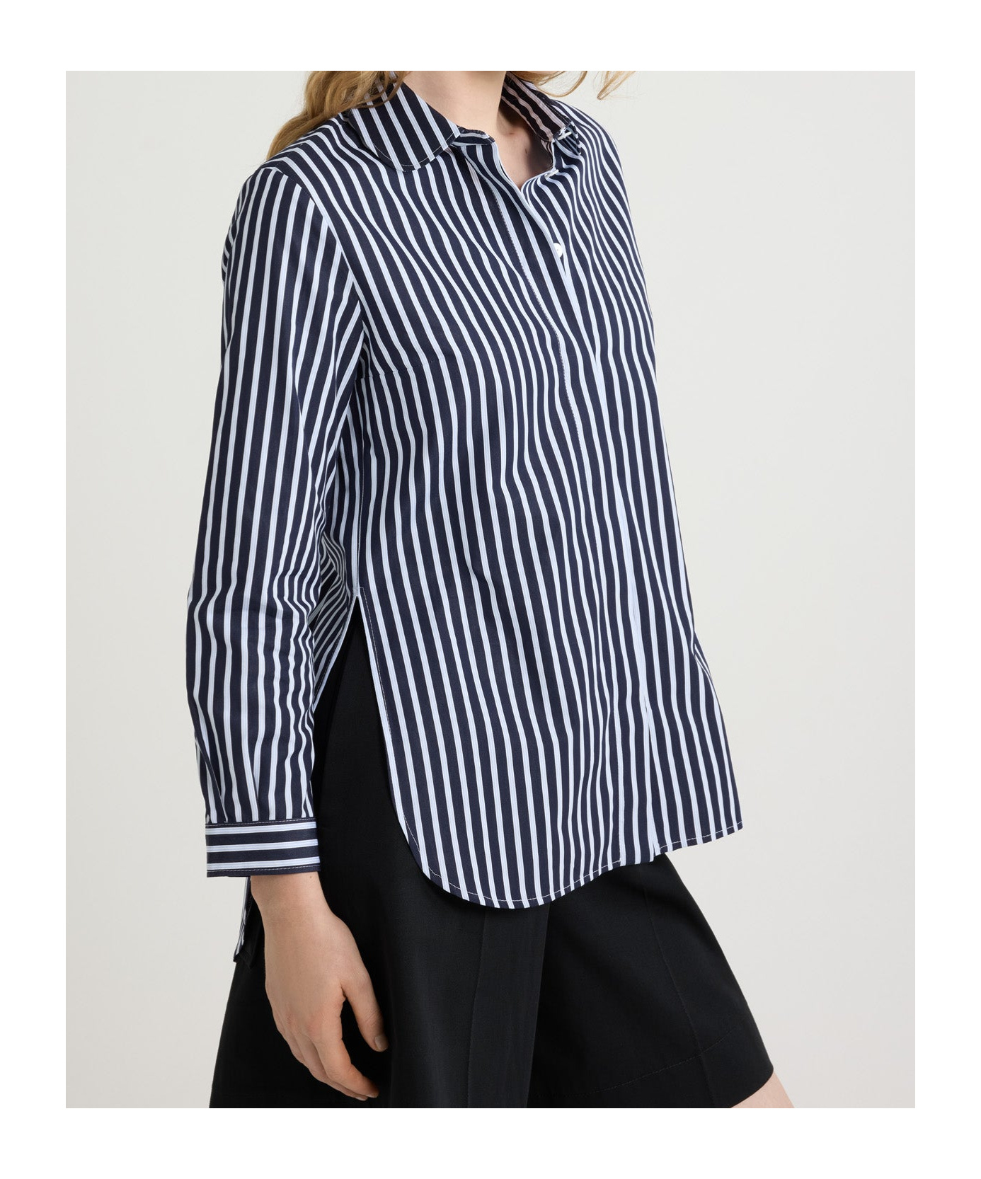 Patou Tailored Shirt In Printed Organic Cotton Poplin In Navy