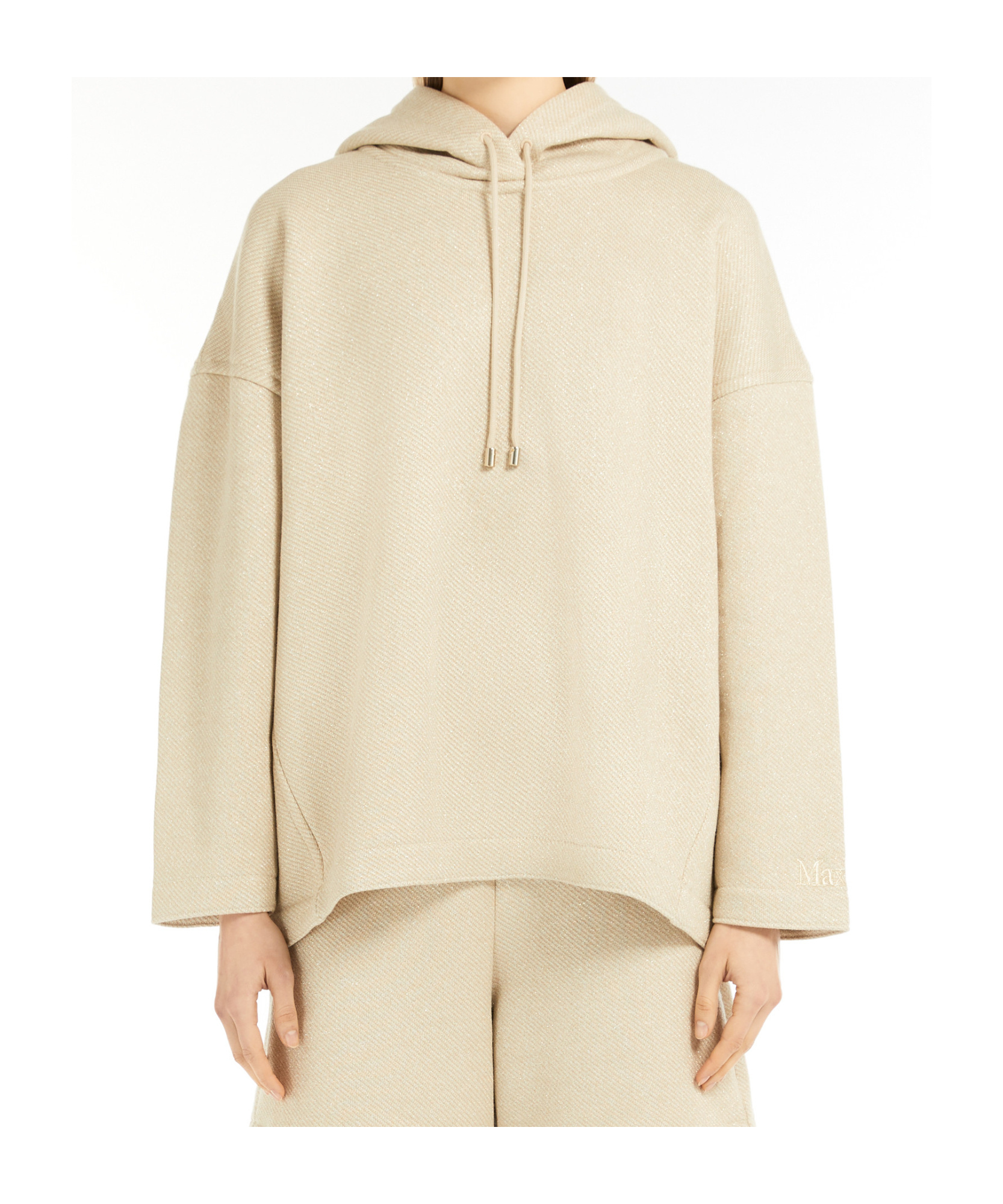 Max Mara Wool And Cashmere Knit Hoodie With Dropped Shoulder In Nude
