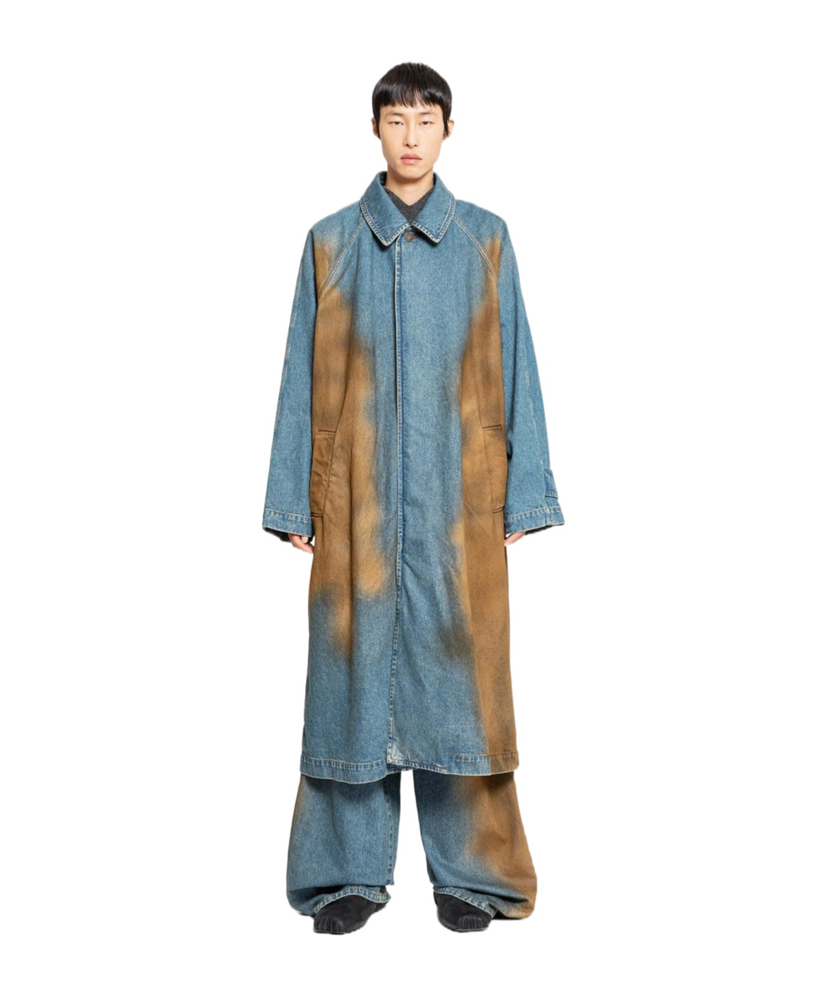 Uma Wang Long-sleeved Denim Coat In Multicolor
