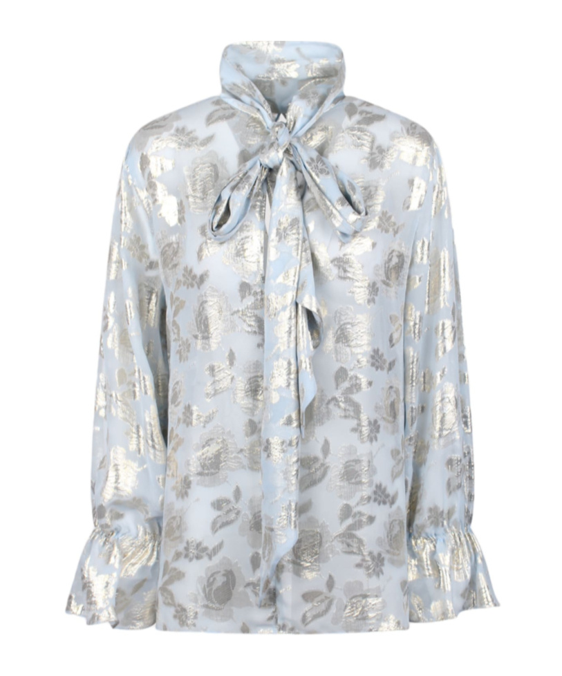 Nina Ricci Floral-embellished Cut-out Blouse In Blue