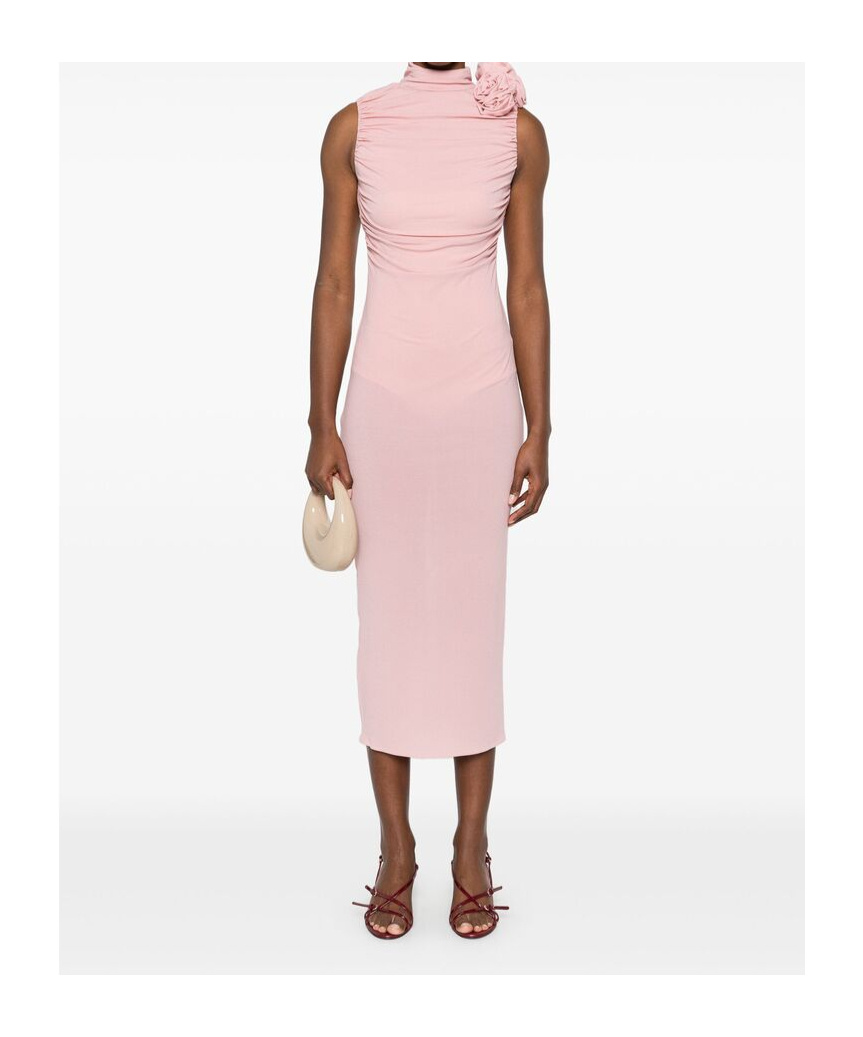 Magda Butrym Rosette Stretch-silk Maxi Dress In Pink
