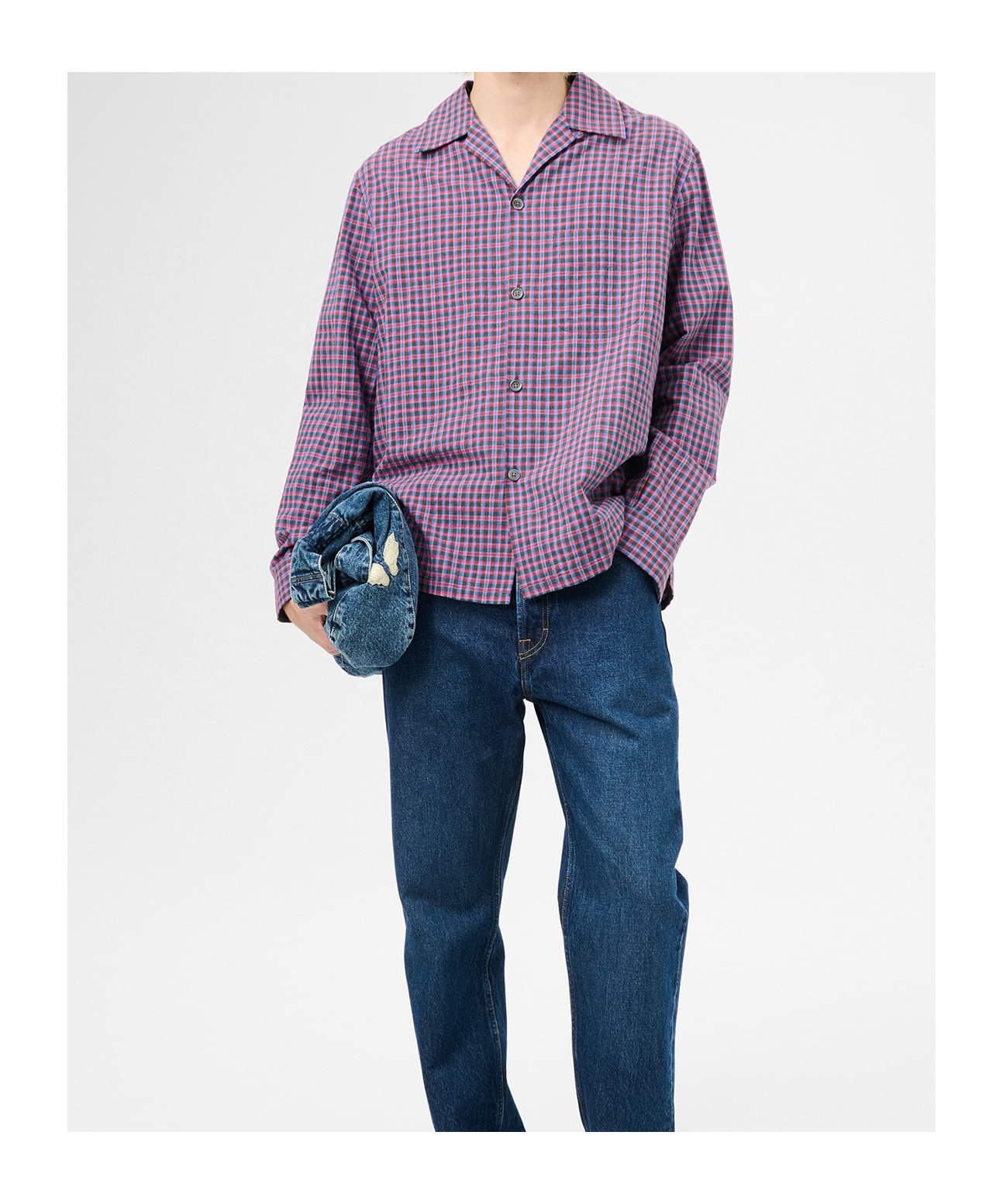 Our Legacy Heusen Convertible-collar Checked Cotton Shirt In Pink