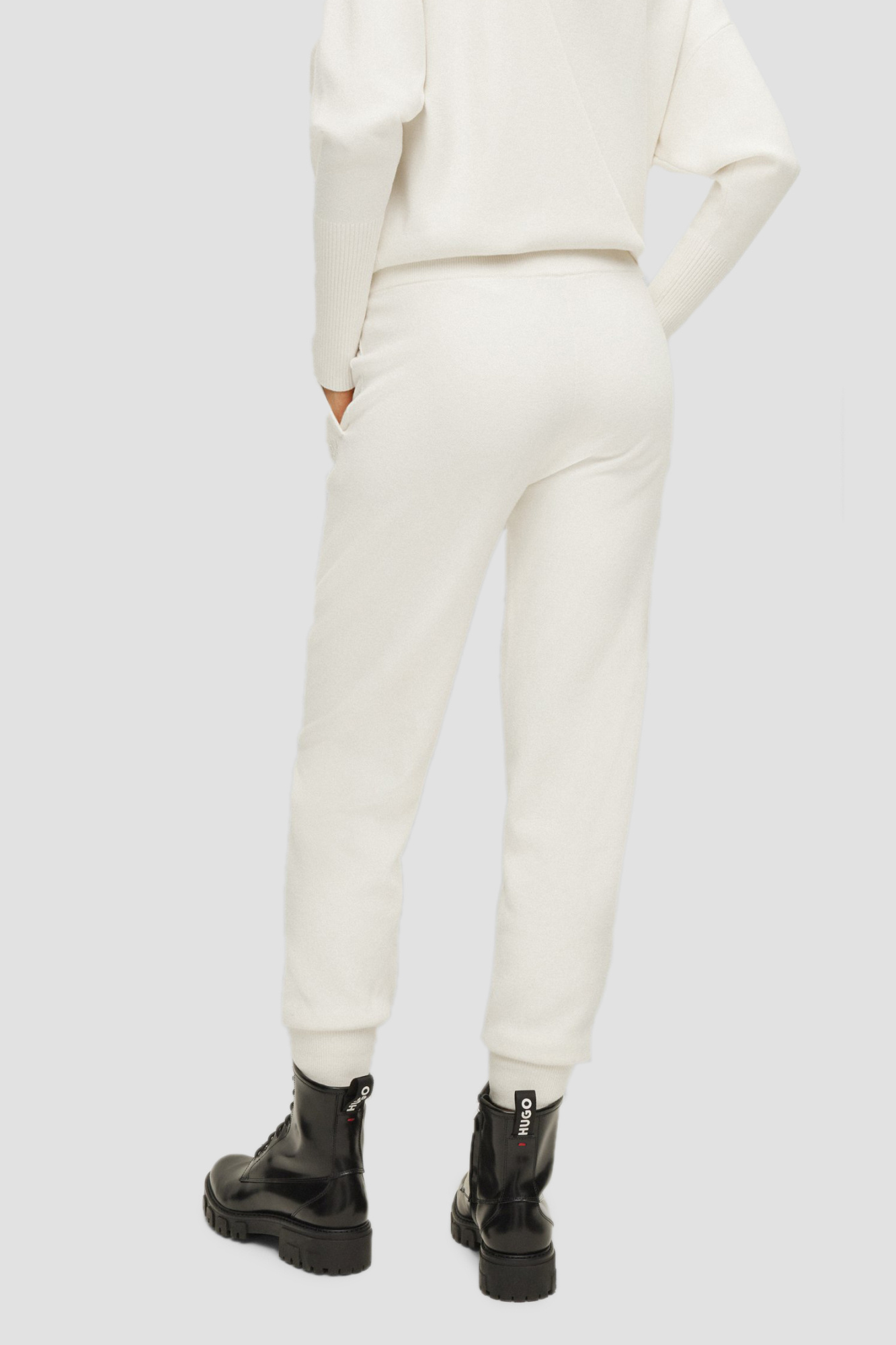 Hugo Boss Elastic Waist Casual Pants In White