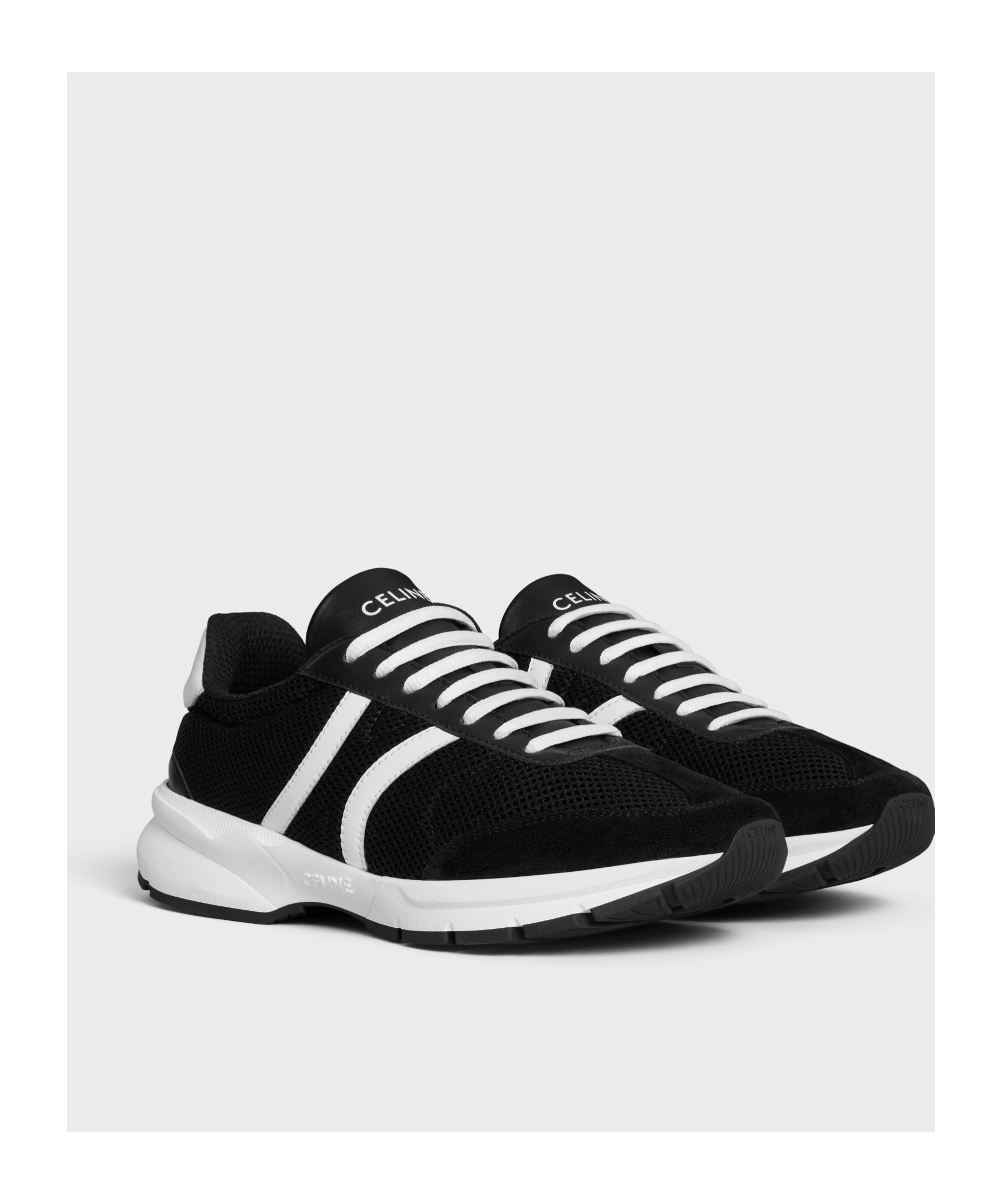 Celine Runner Cr-01 Mesh Fabric Sneakers In Black/fluorescent White