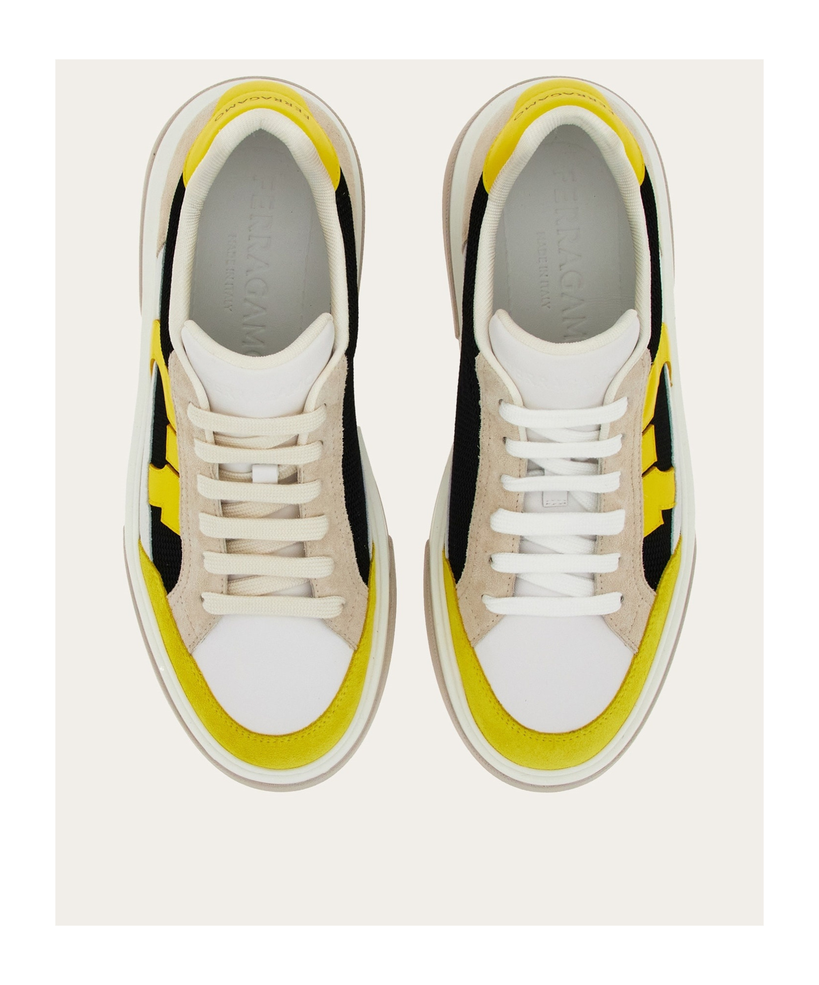 Ferragamo Man Sneaker With Gancini Insert In Multicolor