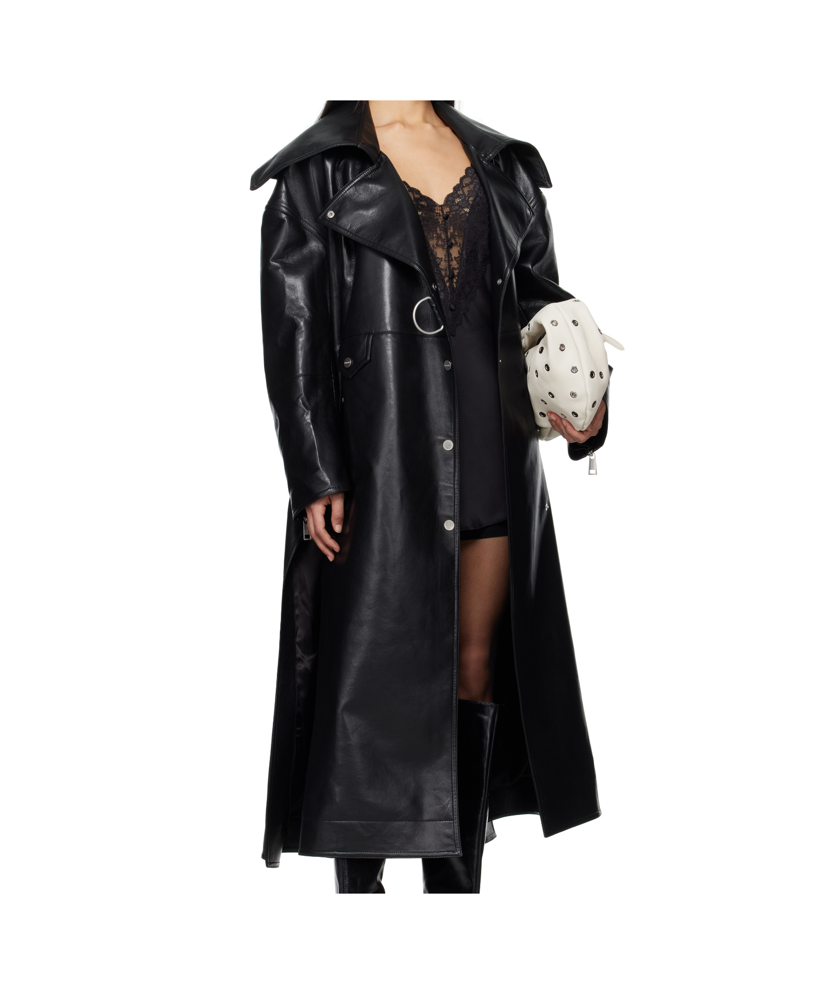 Nanushka Black Teca Regenerated Leather Trench Coat In Black