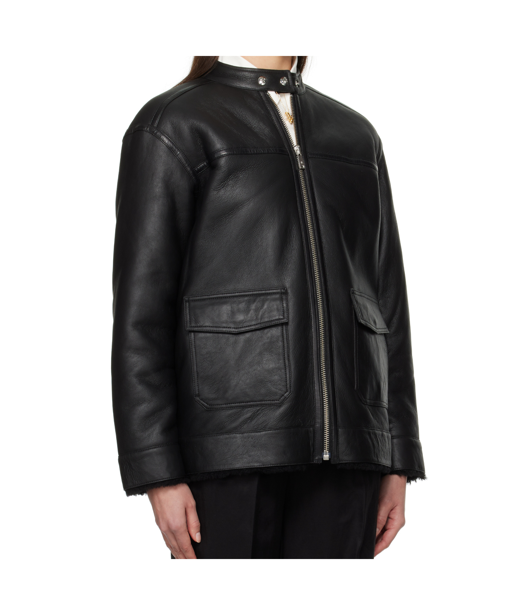 Anine Bing Long Sleeve Leather Jacket In Black