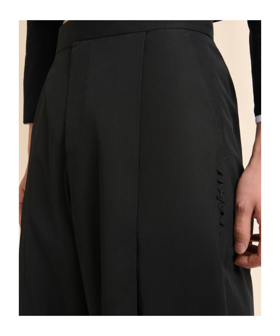 Shop Marni Cotton Wide-leg Trousers In Black