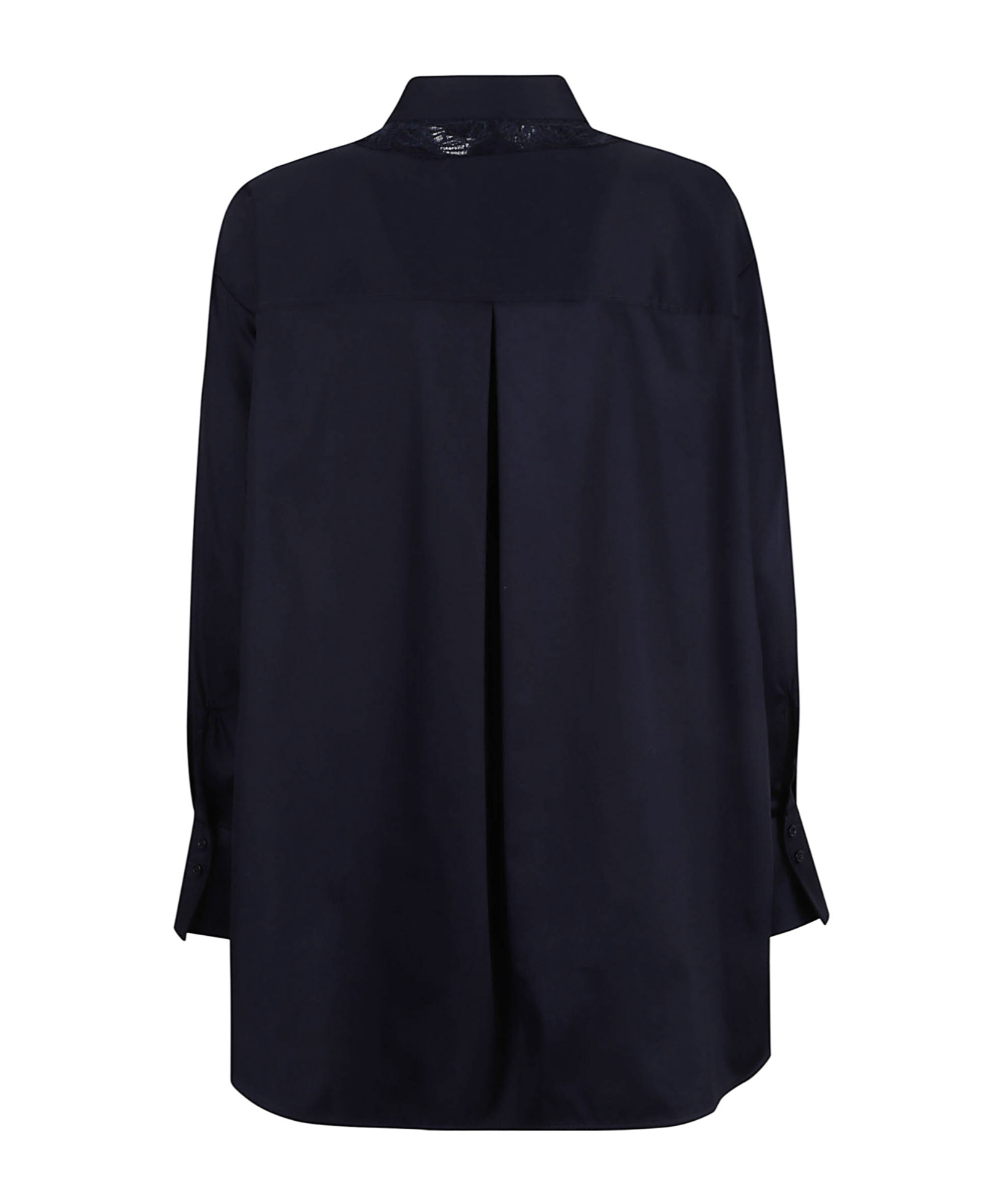 Ermanno Scervino Long Sleeve Collared Lace Detail Top In Blue