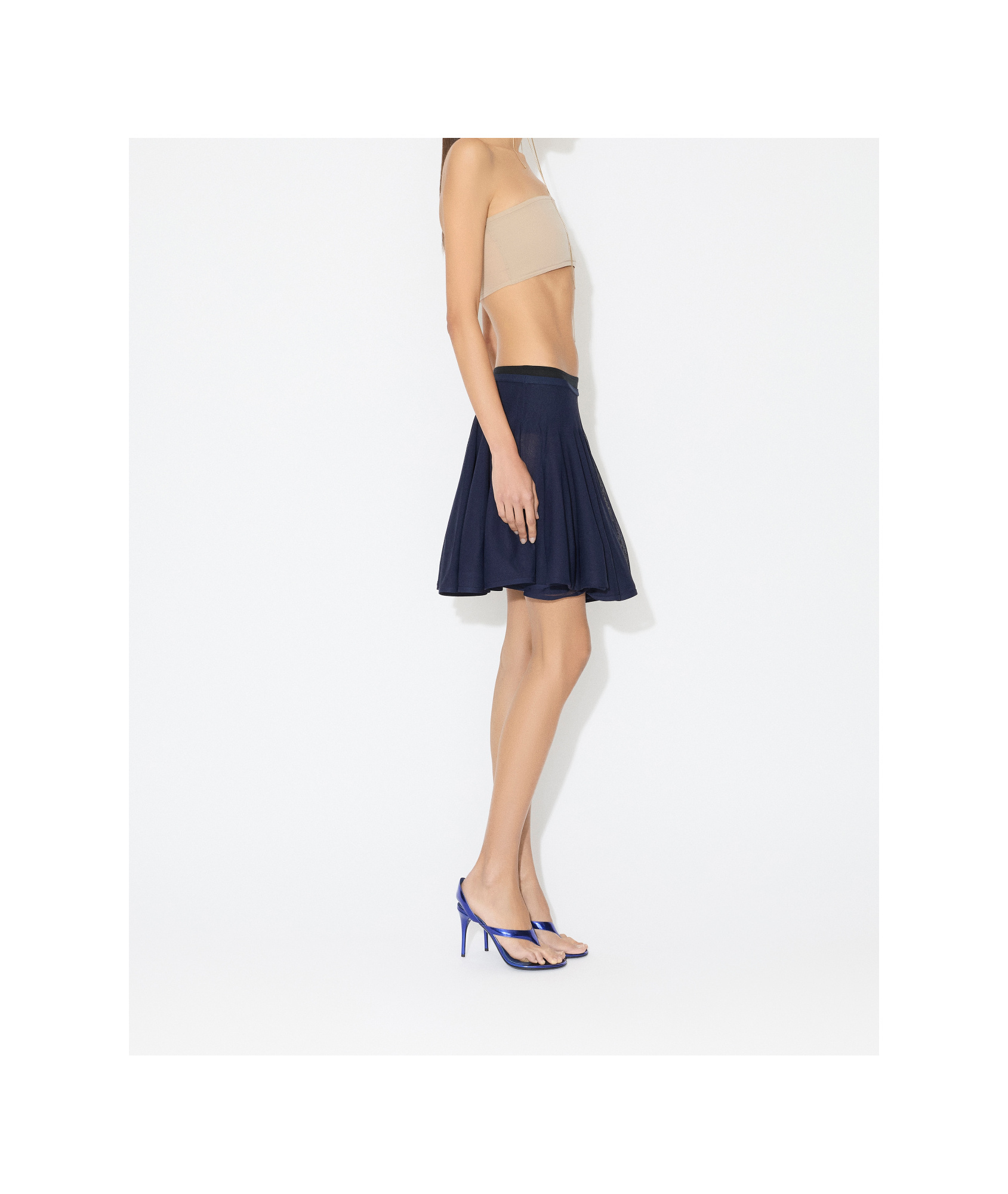Alaïa Fine Knit Skater Skirt In Blue