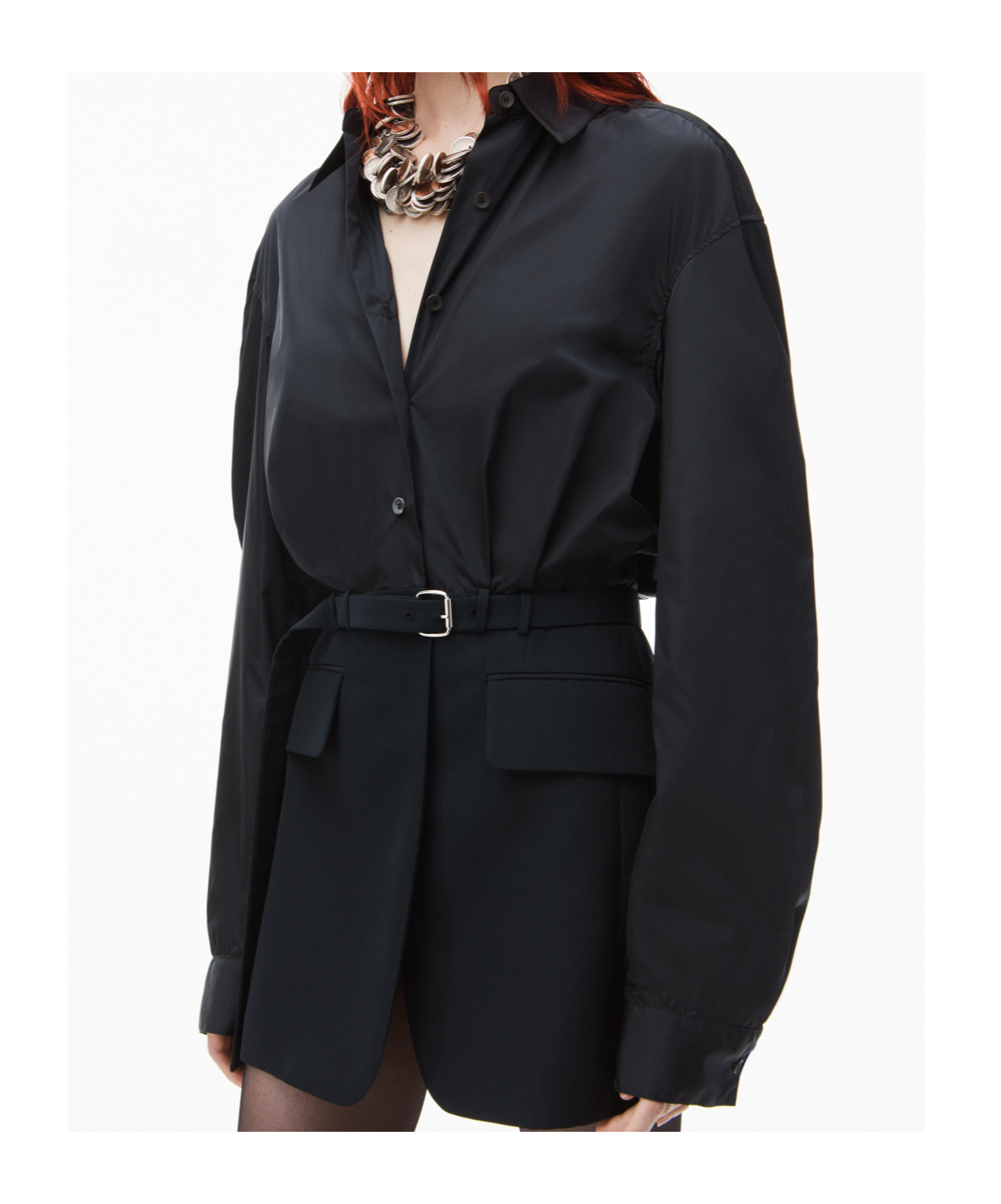 Alexander Wang Belted Button-up Shirt Blazer In Black
