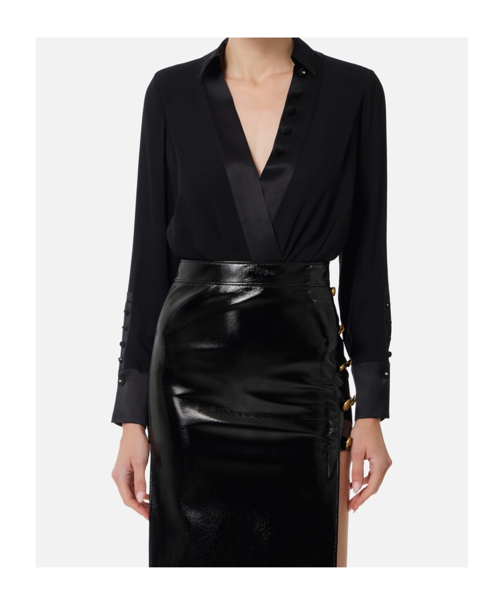 Elisabetta Franchi Panelled Button-cuff Bodysuit In Black