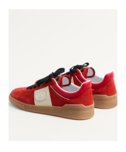 Valentino Garavani Upvillage Low Top Trainer In Split Leather And Calfskin Nappa Leather In Red