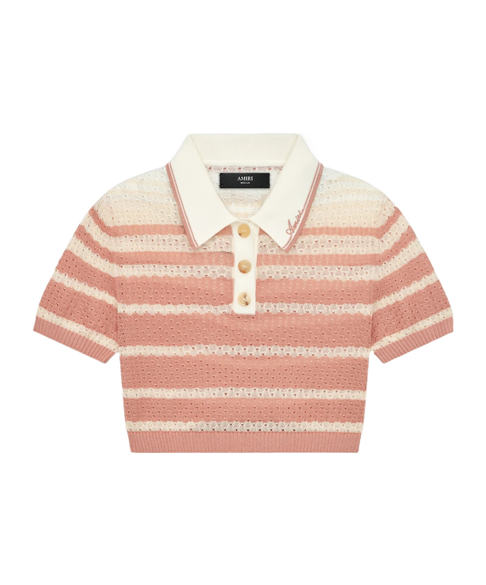 Amiri Striped Cropped Polo Shirt In Pink