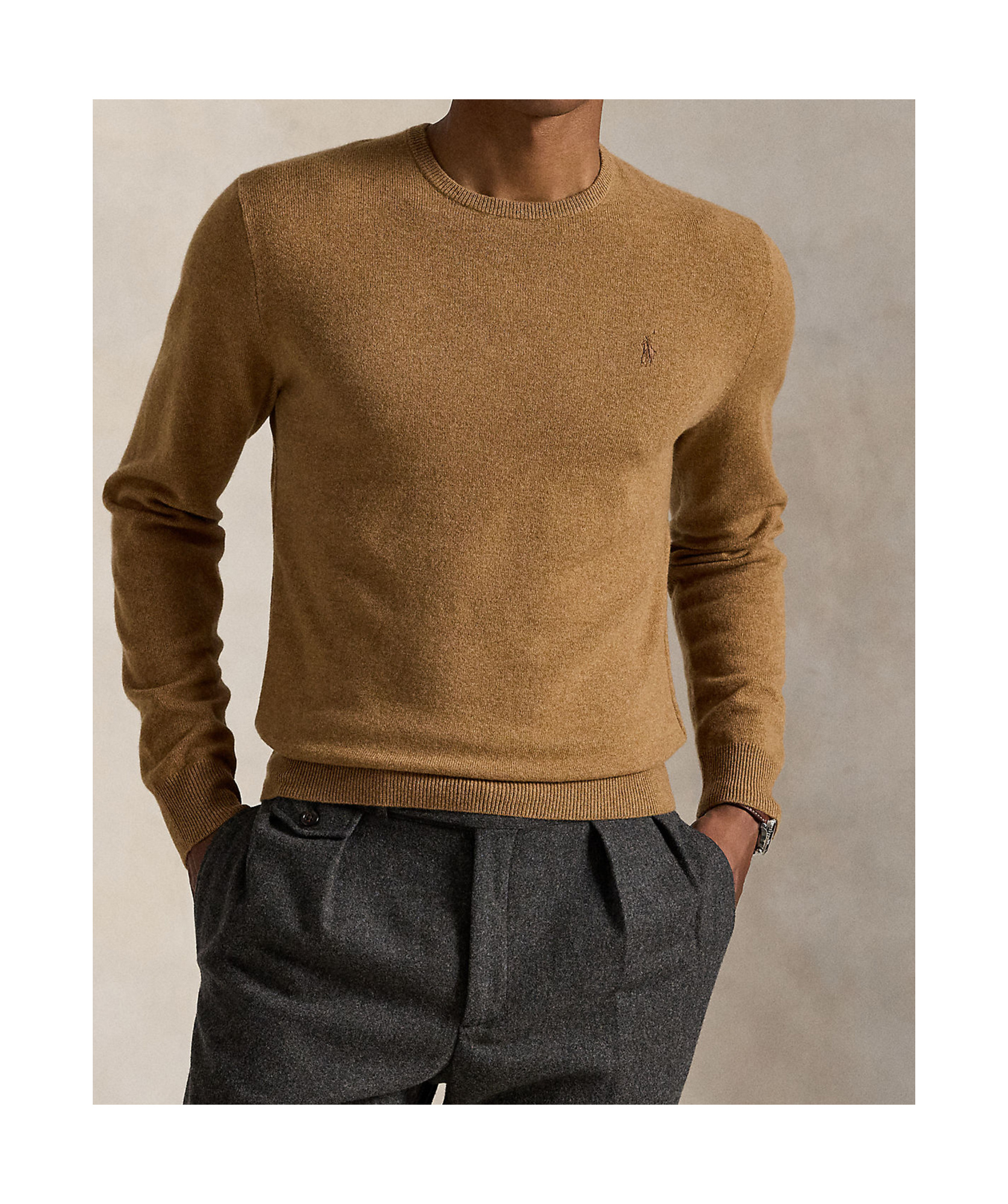 Polo Ralph Lauren Tailored Brown Sweater With Ribbed Cuffs And Sophisticated Logo In Brown