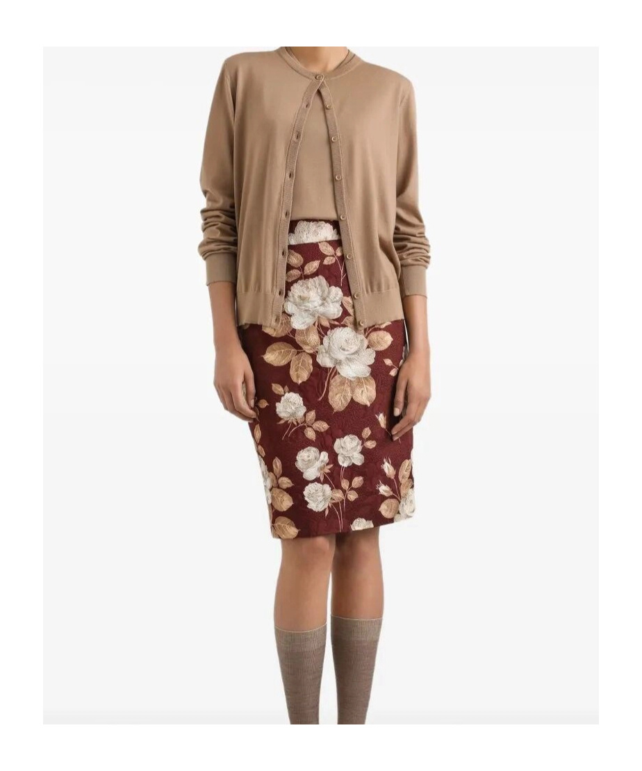 Dolce & Gabbana Rose-print Midi Pencil Skirt In Brown