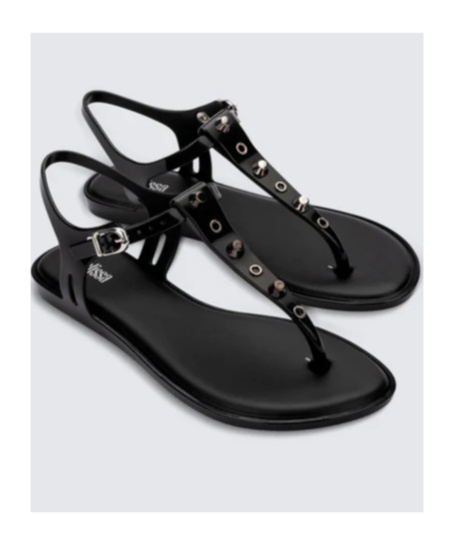 MELISSA OPEN-TOED RIVET FLAT-SOLED SANDALS