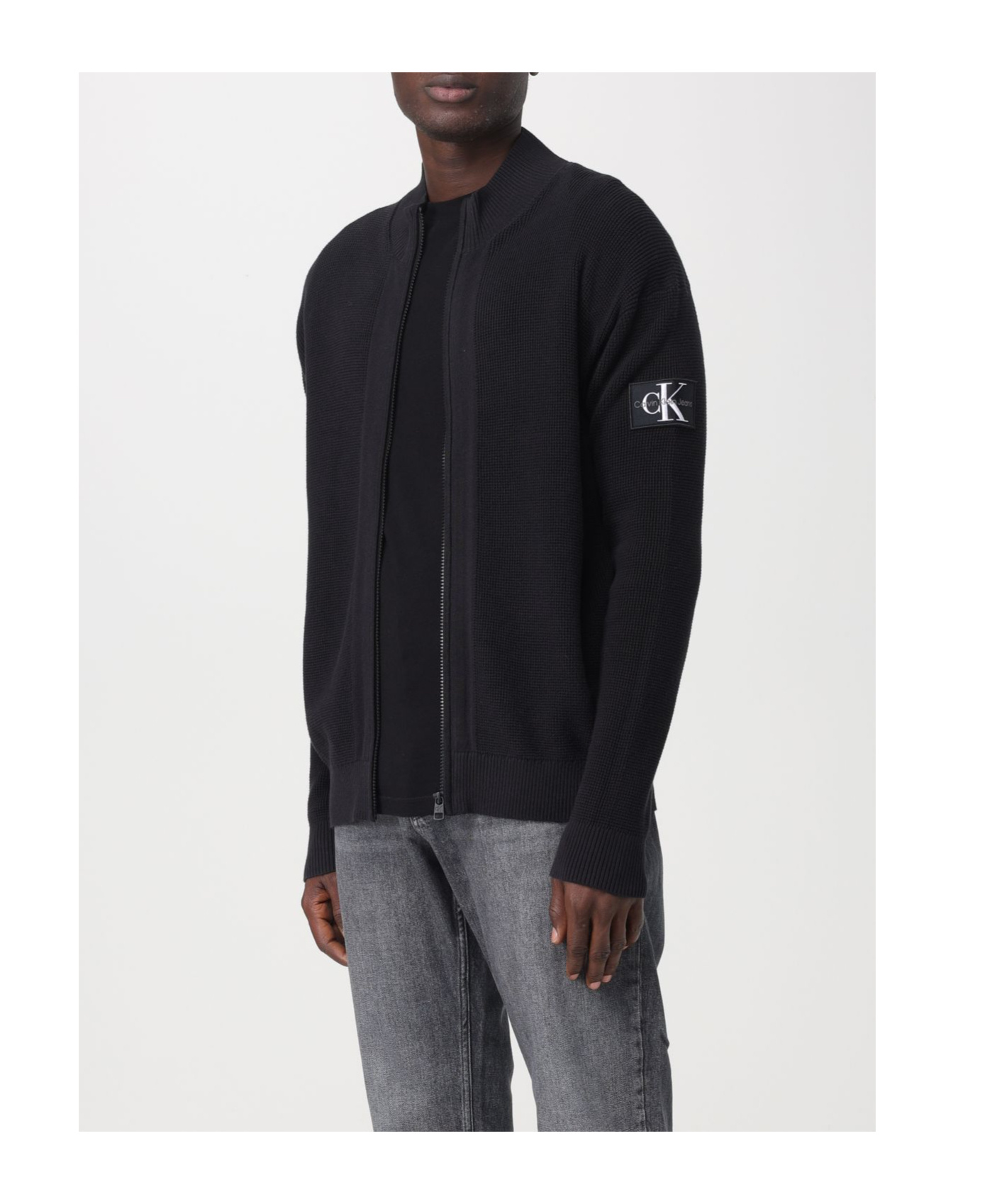 Calvin Klein Jeans Est.1978 Zip-up Waffle-knit Cardigan In Black