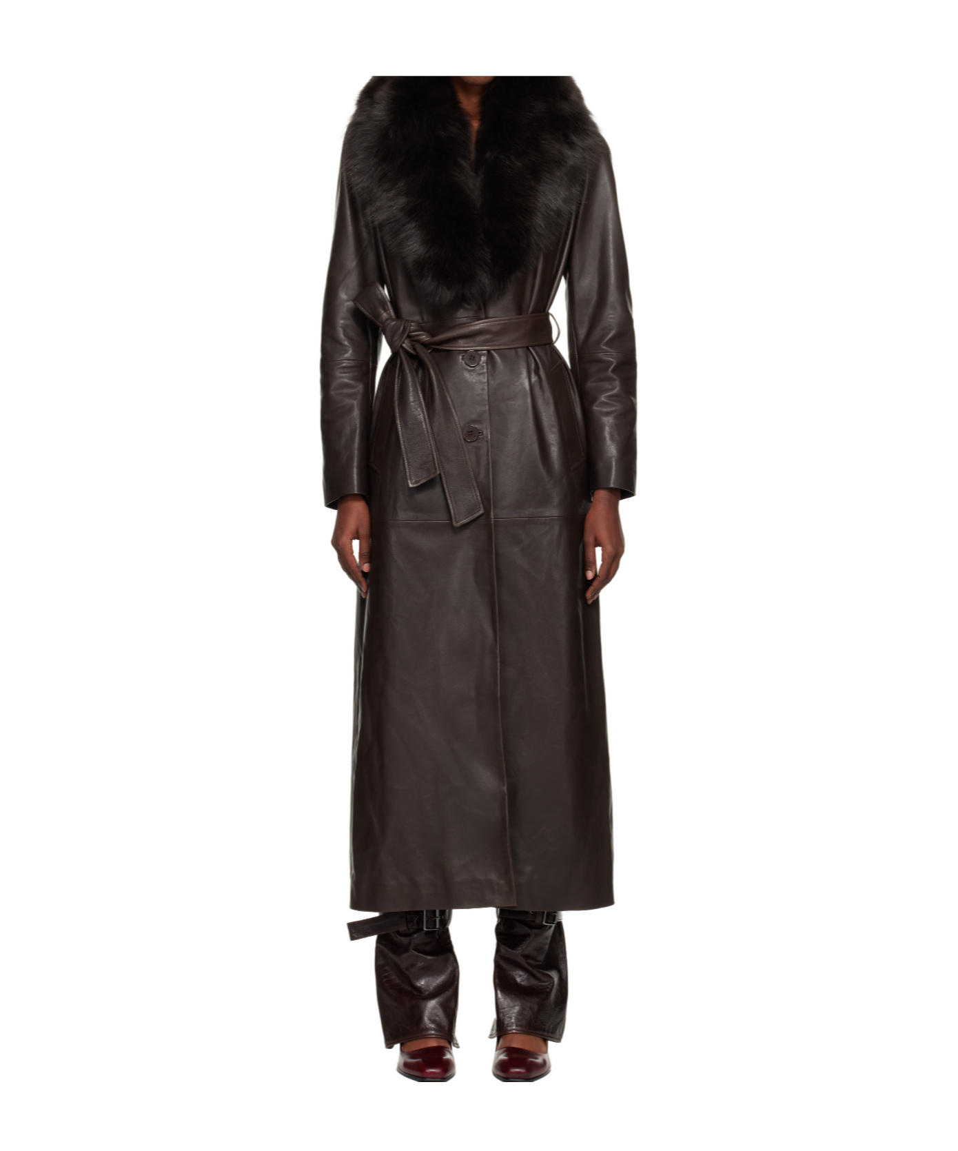 Nour Hammour Long-sleeved Coat In Brown