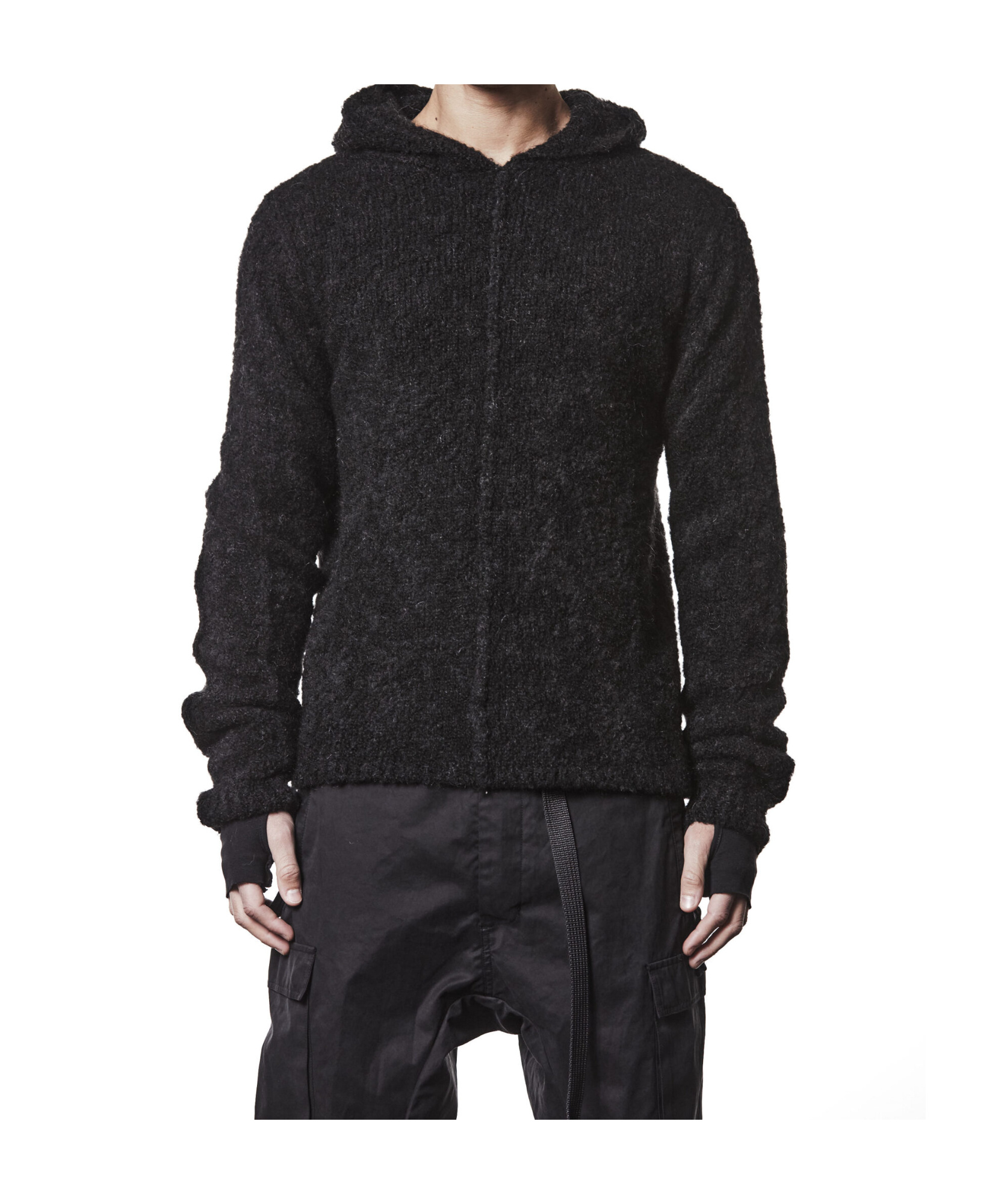 Thom Krom Alpaca Blend Hooded Sweater With Long Cuffed Sleeves In Black