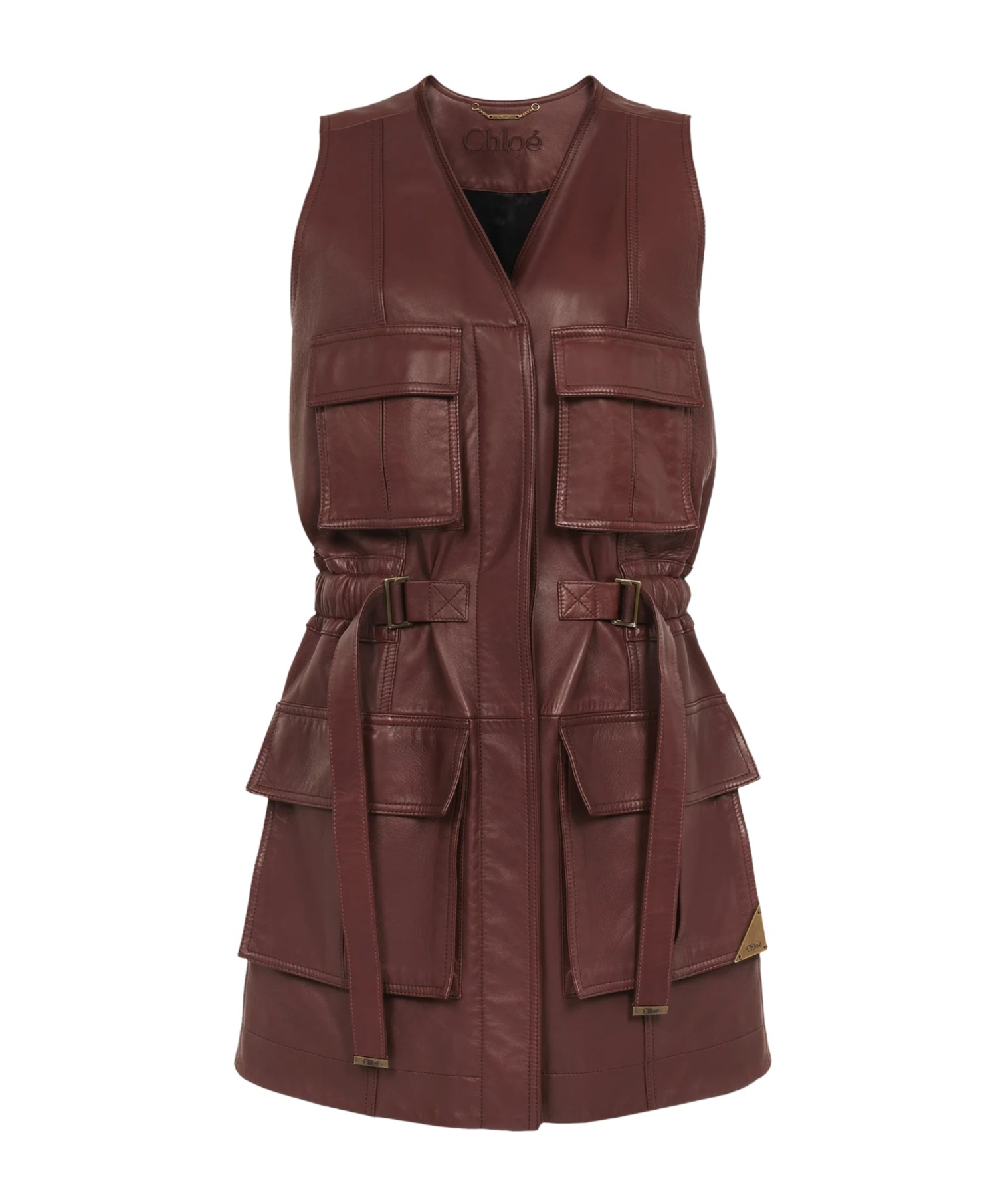 Shop Chloé Leather Utility Gilet In Faded Mahogany