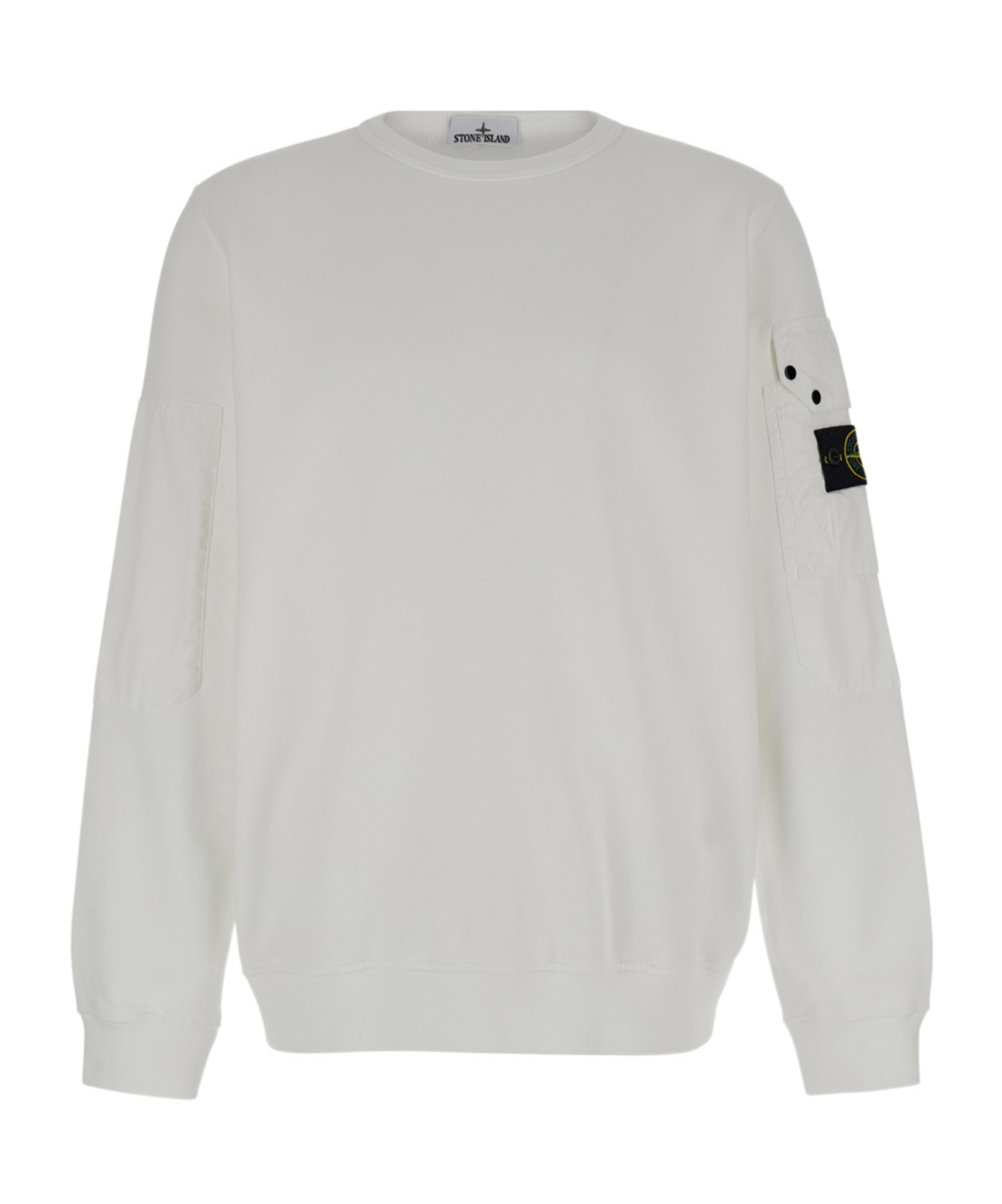 Stone Island Compass-badge Cotton Sweatshirt In White