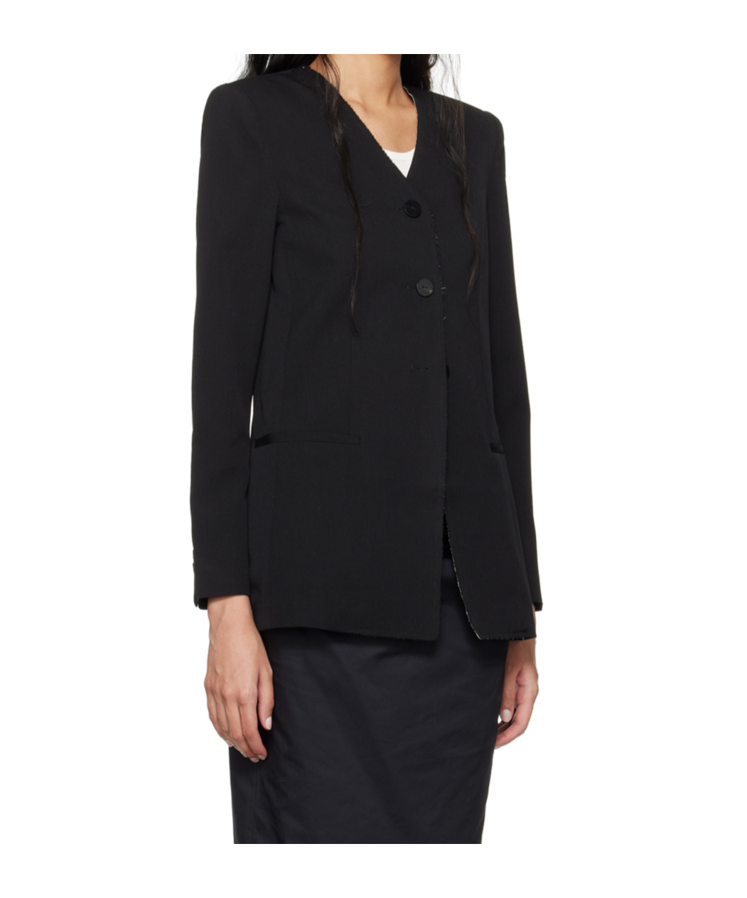 St Agni Black Raw Edge Collarless Blazer In Black