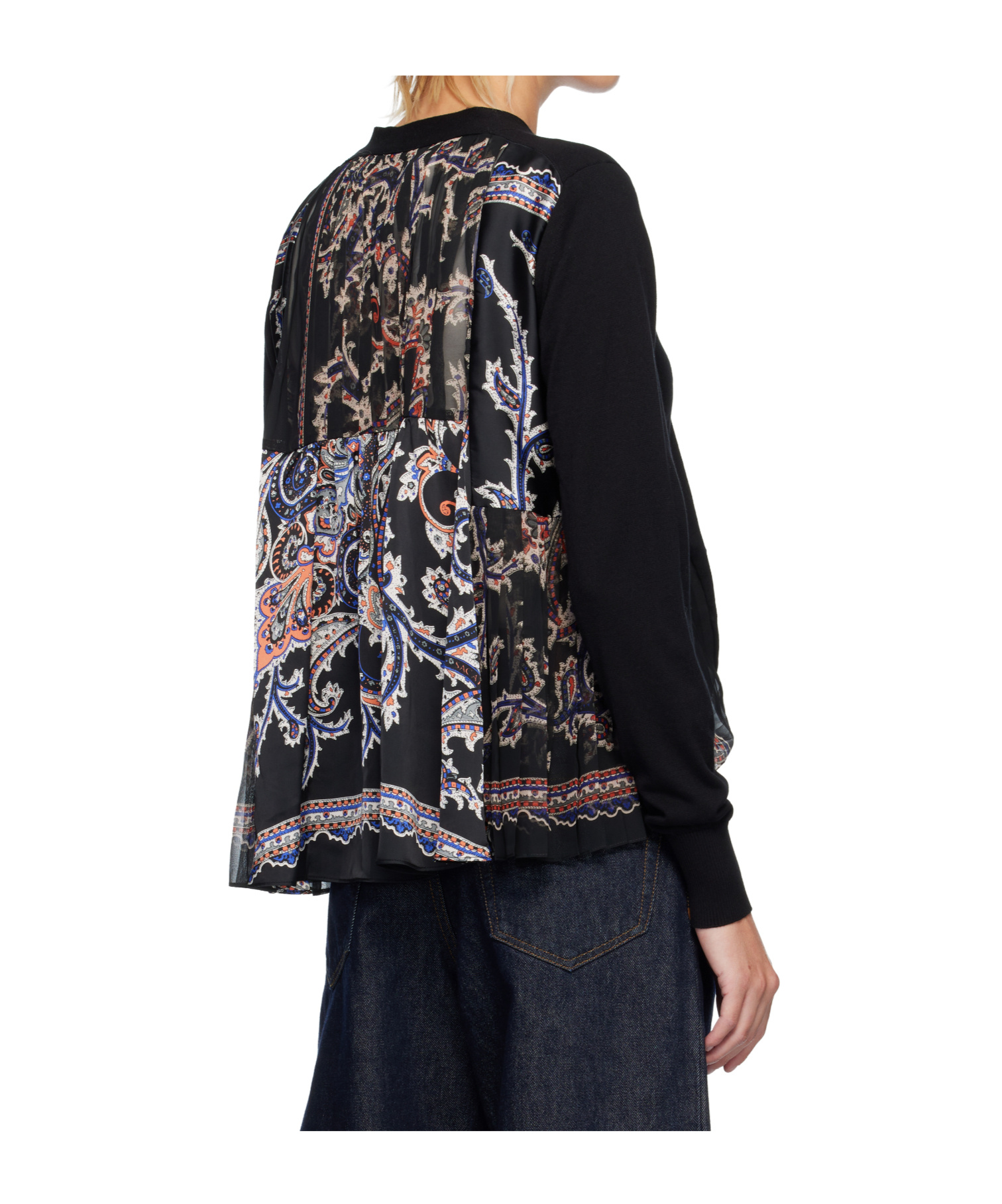 Sacai Printed Cotton Knit Cardigan In Black
