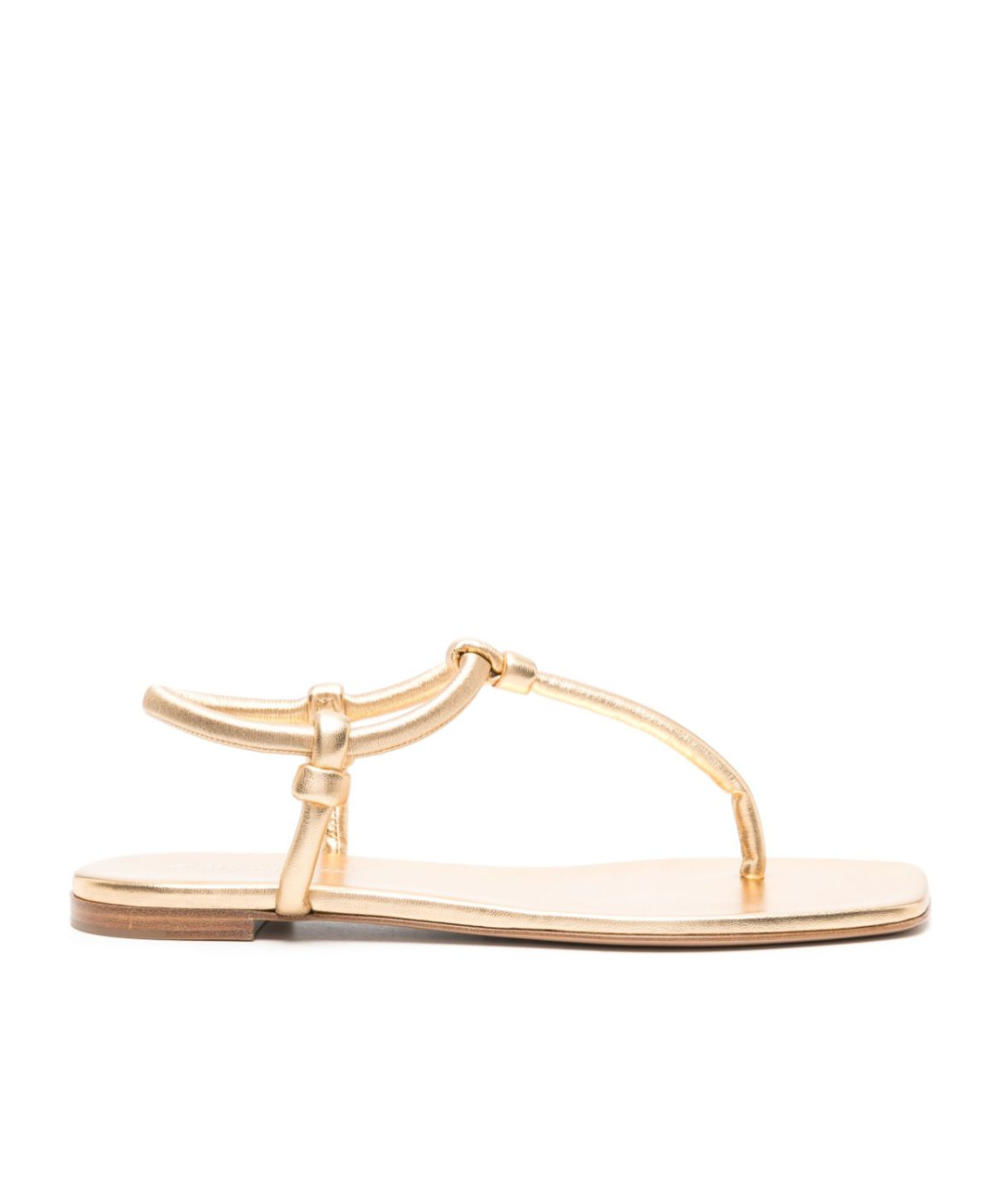 Gianvito Rossi Leather Strappy Thong Sandals With Metallic Finish In Nude