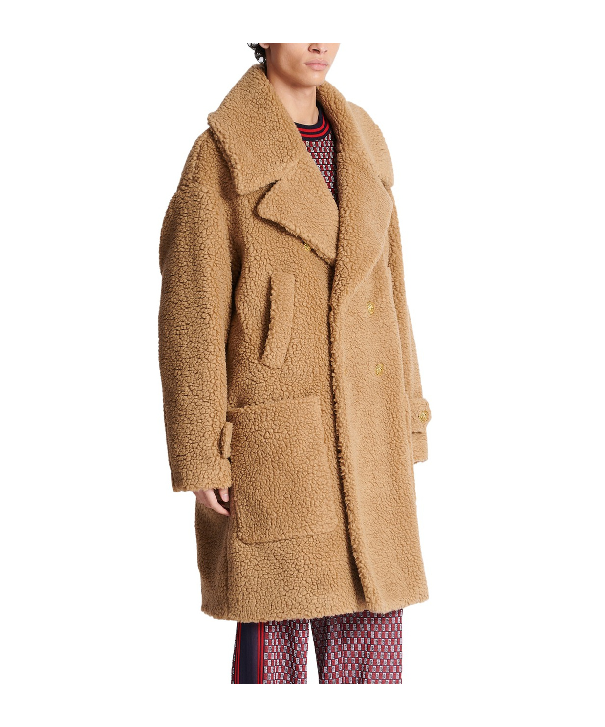 Shop Balmain Double-breasted Coat In Brown