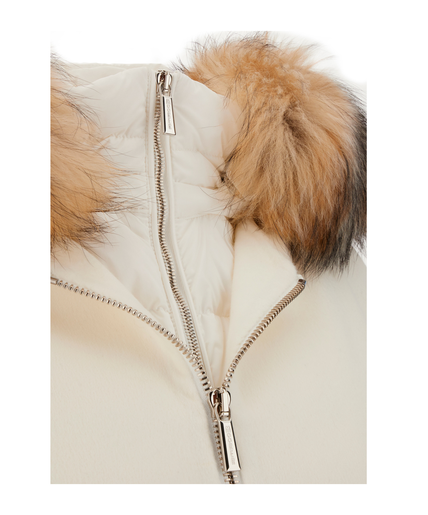 Moorer Wool Coat With Detachable Hood And Fur Trim In White