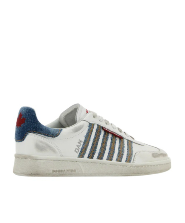 Dsquared2 White Low Top Sneakers With Logo Patch On Tongue And Side And Contrasting Heel With Logo In Leather In White
