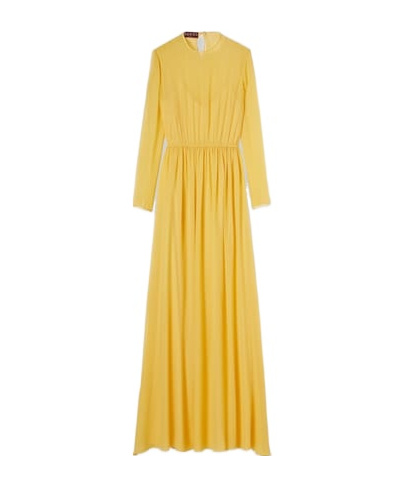 Gucci Long Silk Georgette Dress In Yellow