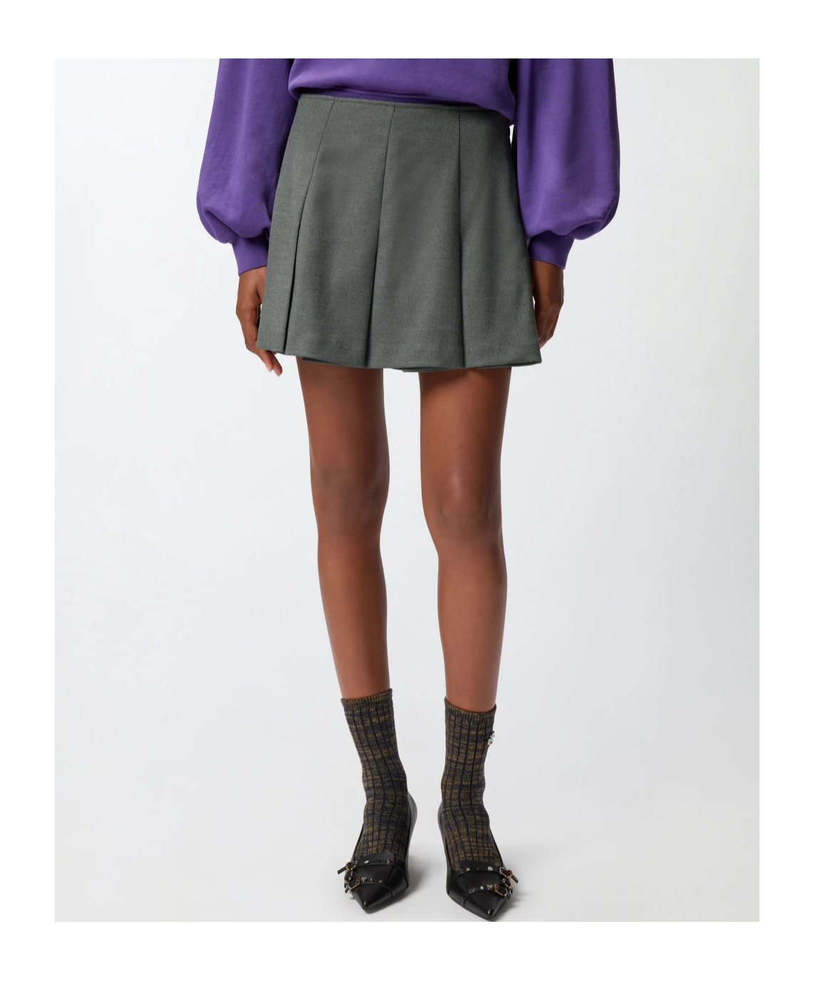 Pinko Pleated Wool-blend Mini Skirt In Gray