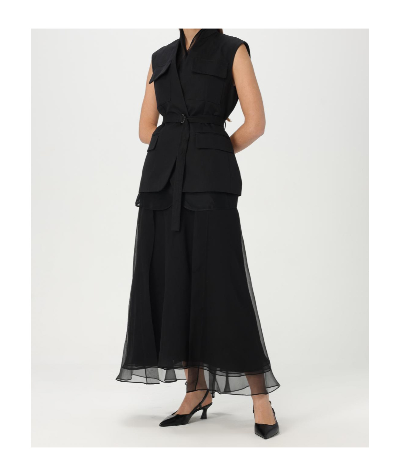 Brunello Cucinelli Monili Belted Sleeveless Waistcoat In Black