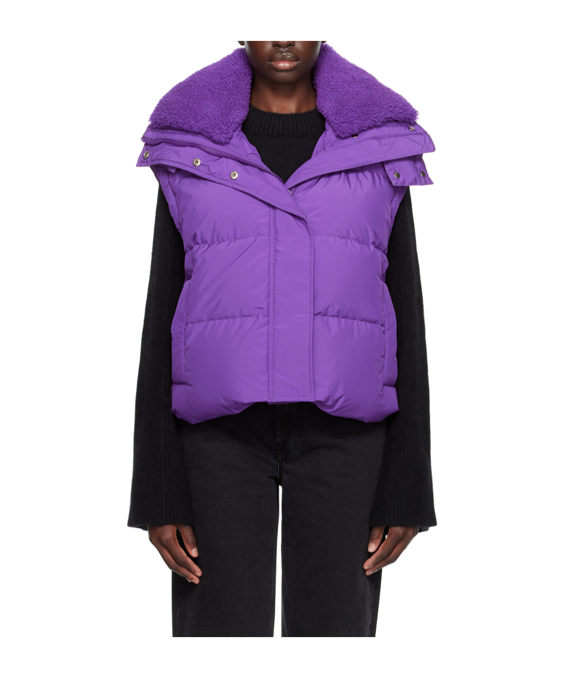 Shop Yves Salomon Cropped Down Vest In Purple