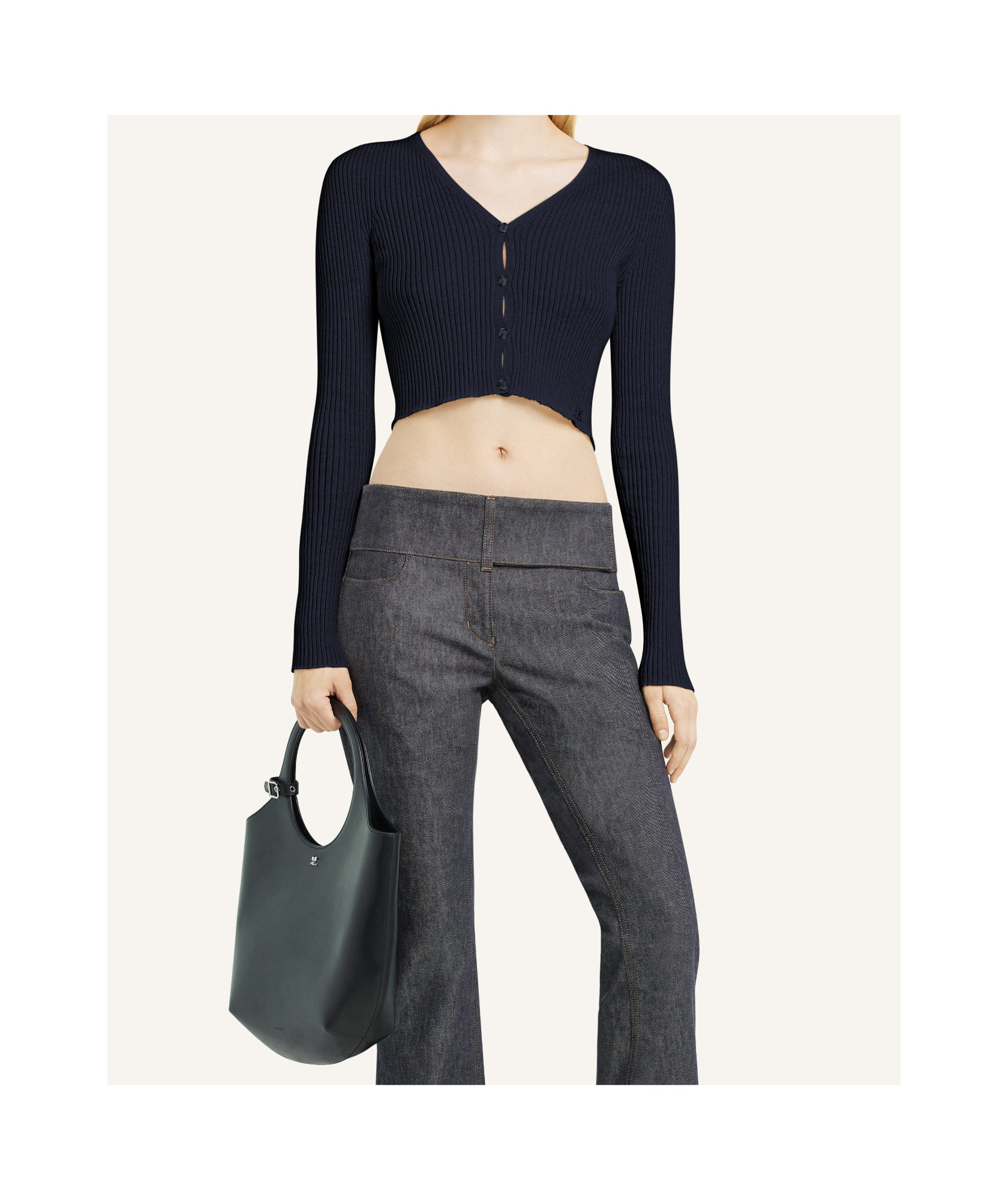 Courrèges Ribbed V-neck Cropped Knitwear In Black
