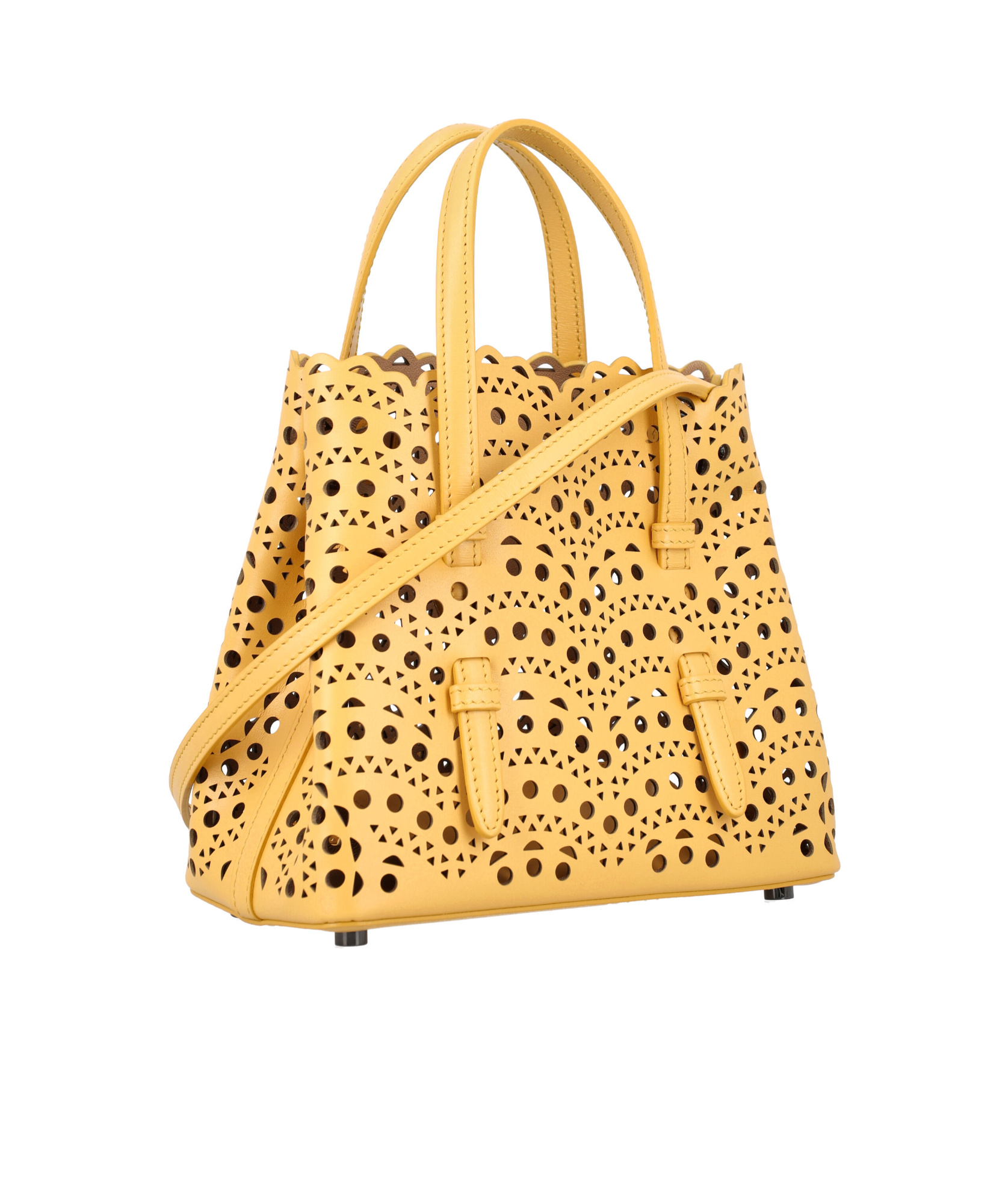 Alaïa Mini Mina Leather Tote Bag In Yellow