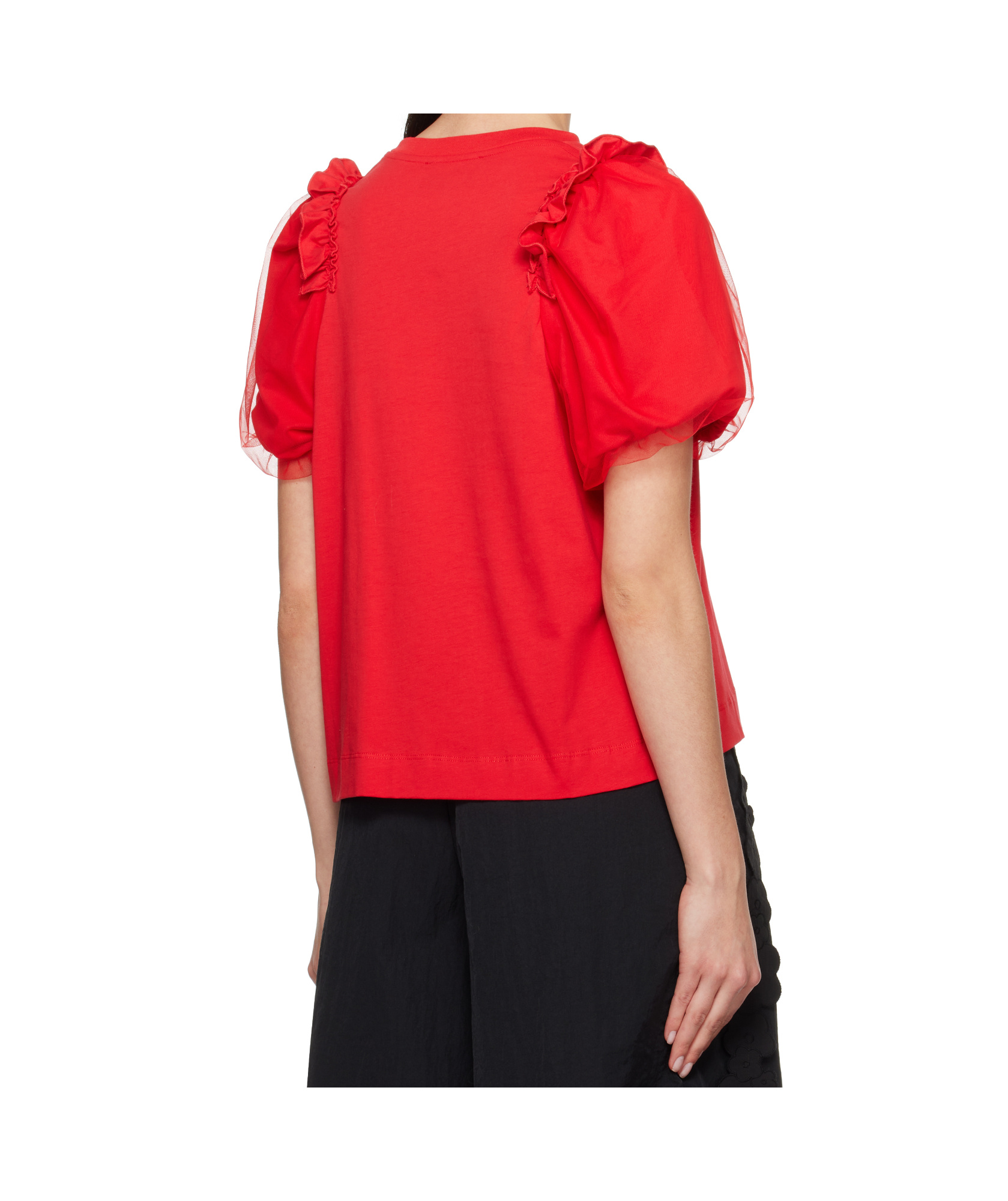 Simone Rocha Red Tulle Overlay Puff Sleeve Frill T-shirt In Red