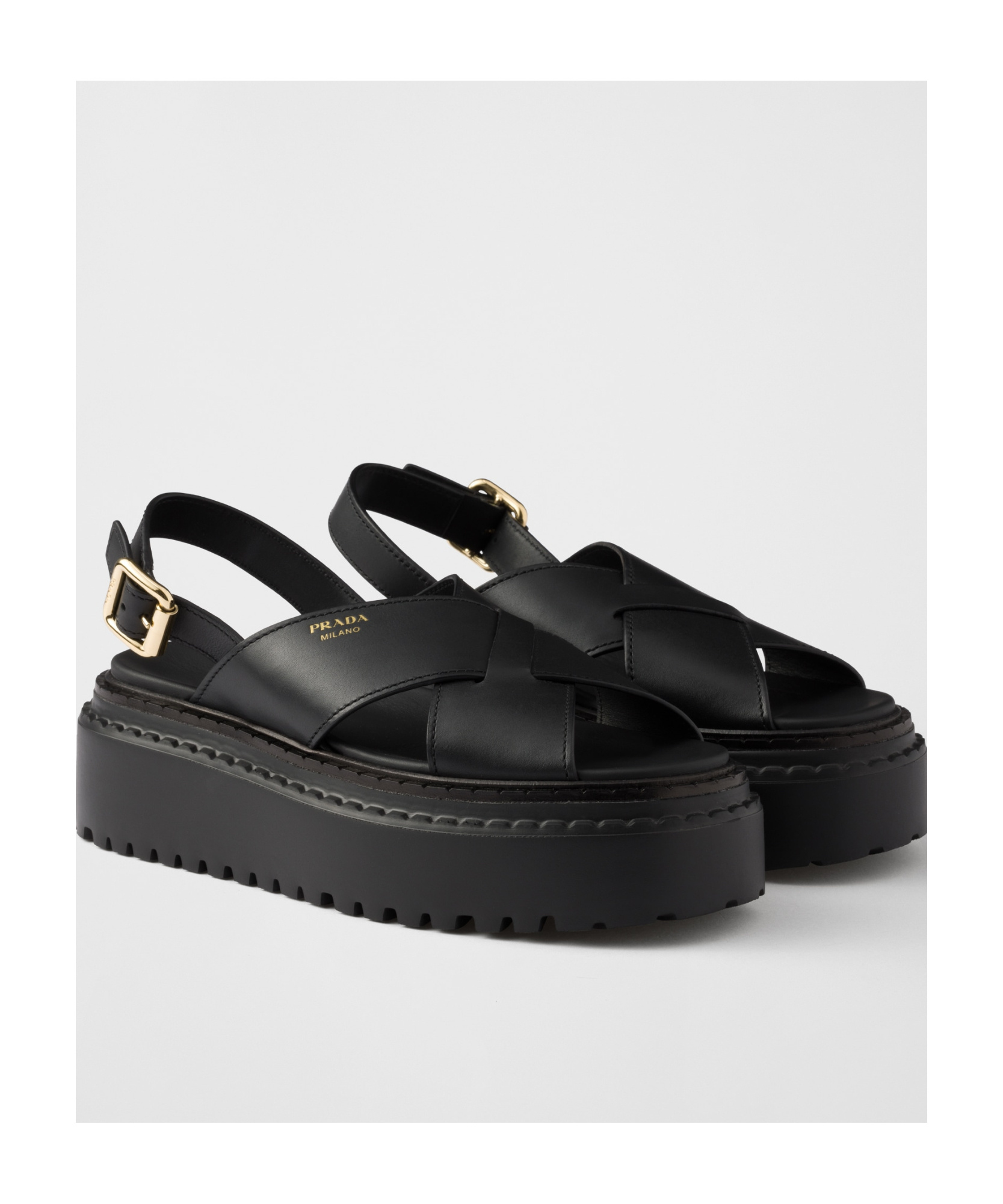 Shop Prada Leather Crisscross Sandals In Black