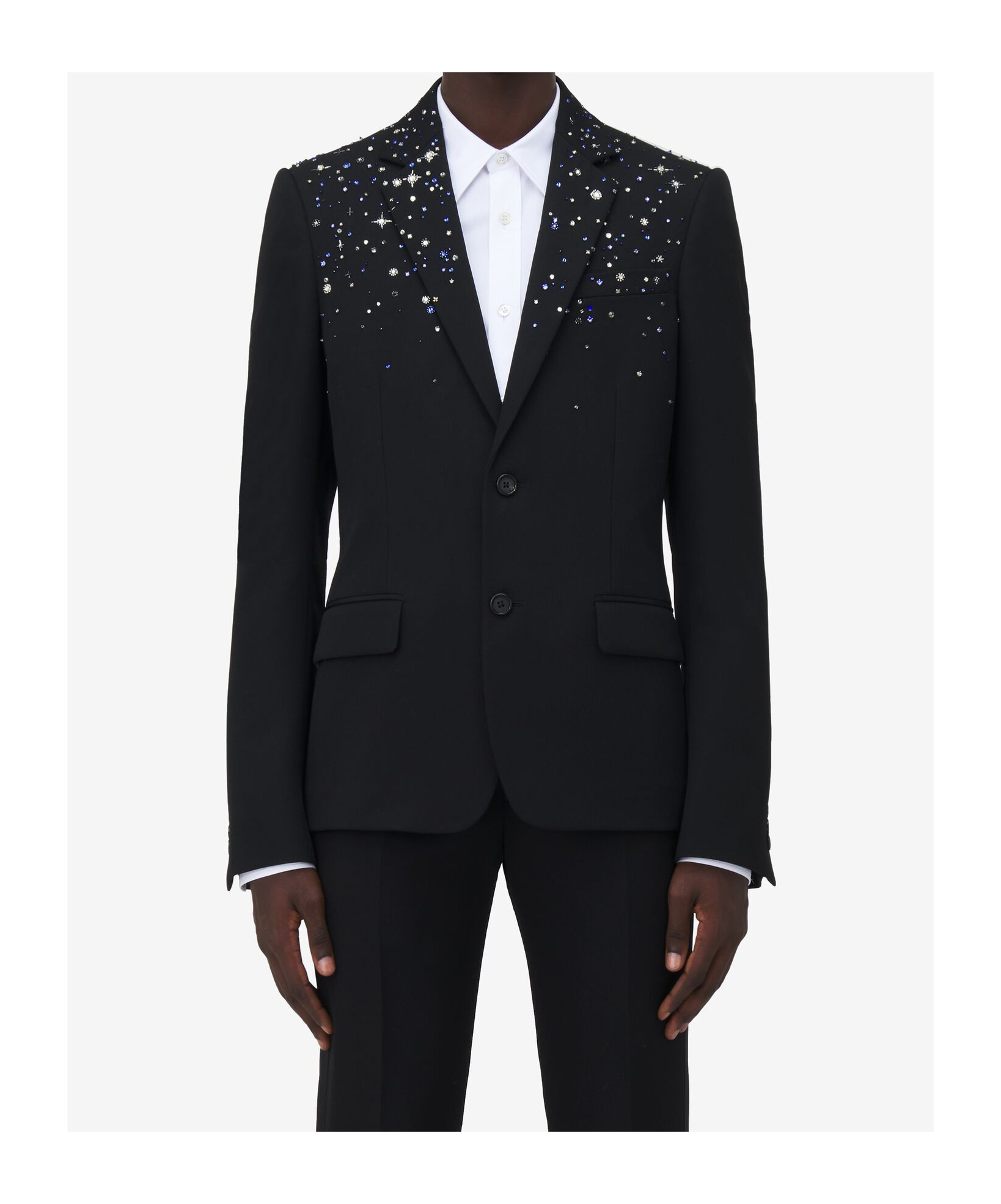 Alexander Mcqueen Single Breasted Crystal Embellished Jacket In Black