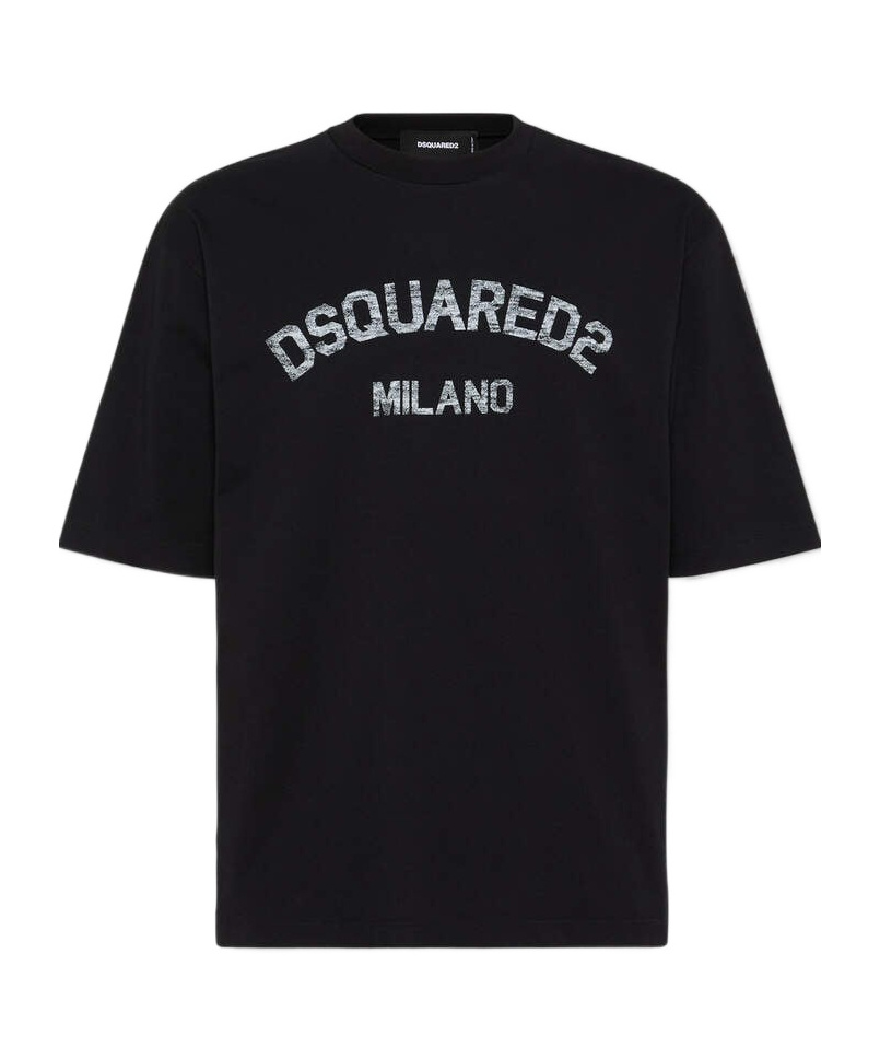 Dsquared2 Loose Fit Black Cotton T-shirt With Vintage Logo In Black